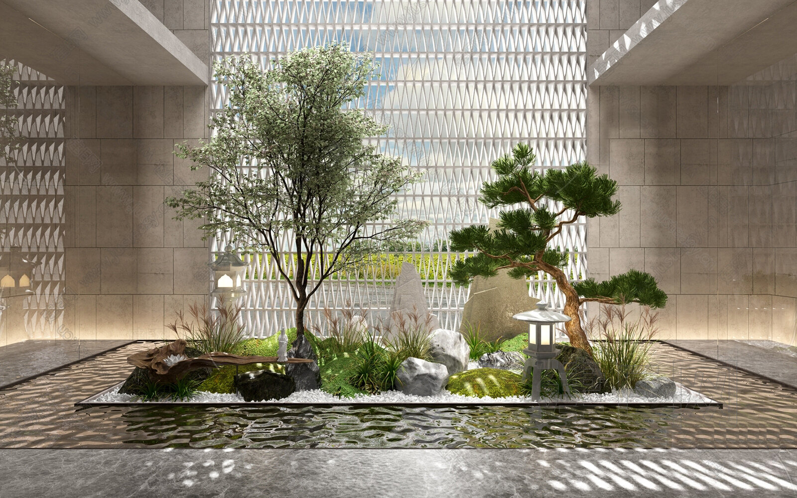现代庭院景观模型SU模型下载[ID:107693676]_建E室内设计网