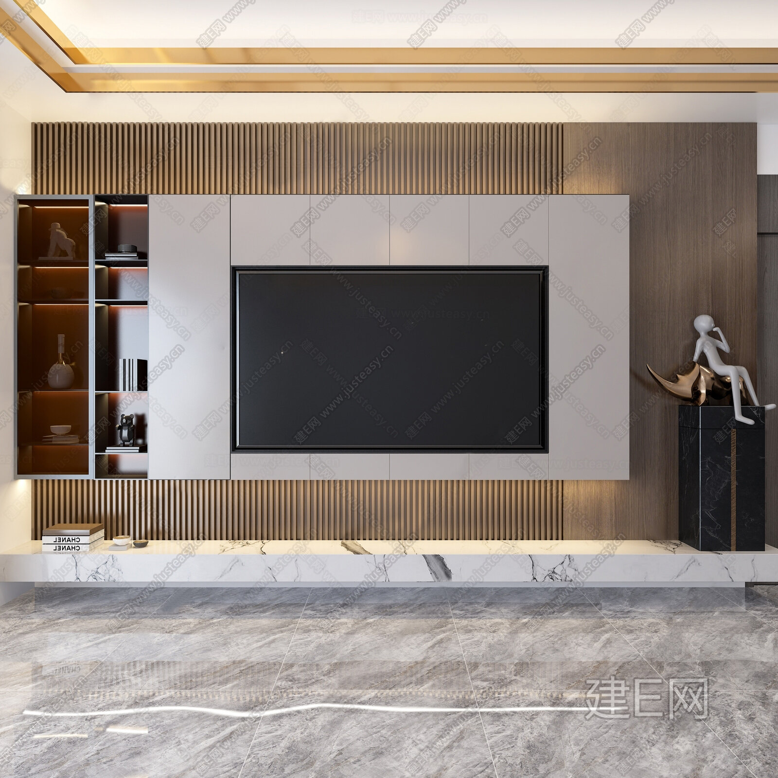 现代电视背景墙3d模型下载