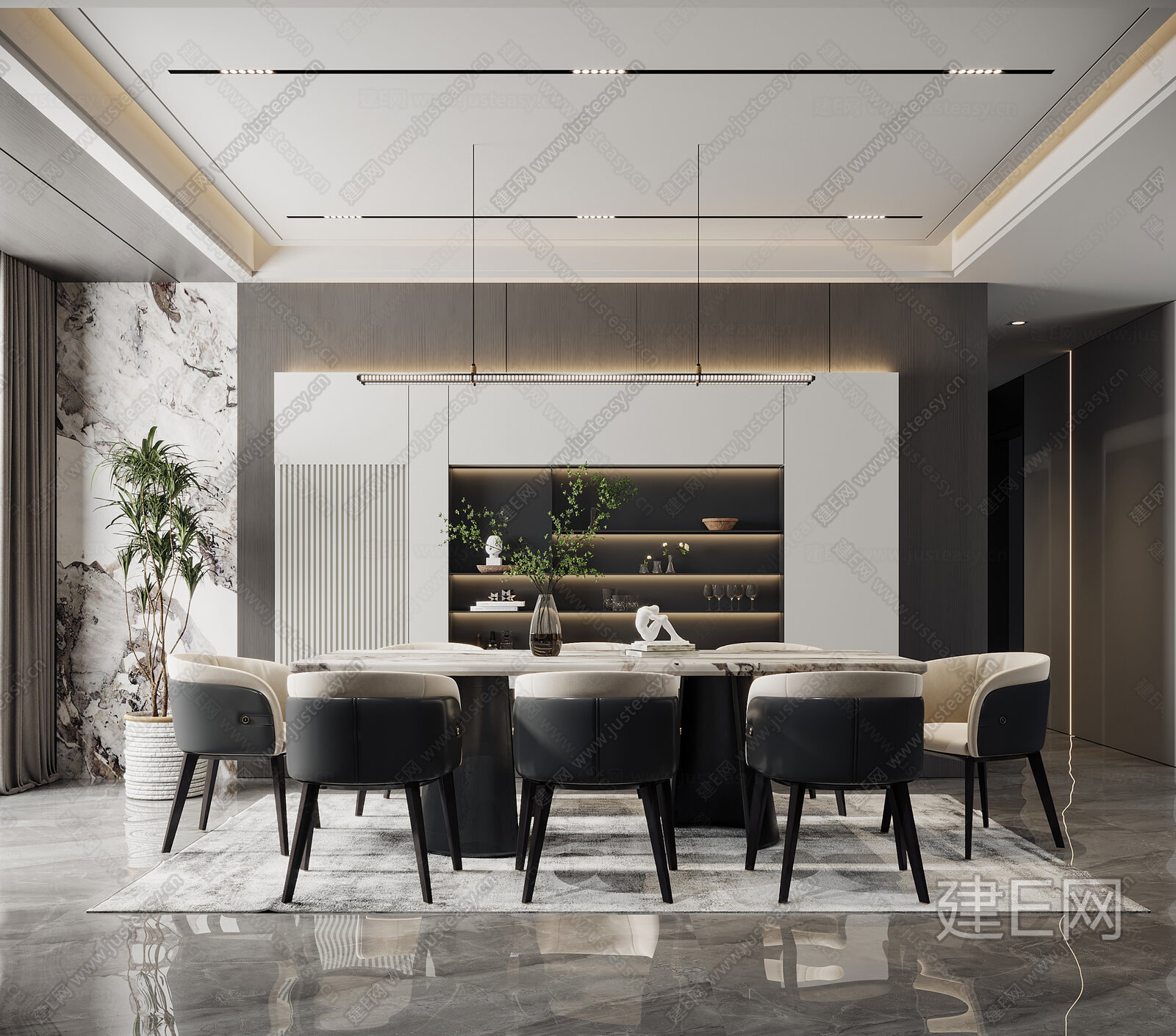 现代餐厅模型SU模型下载[ID:114379151]_建e网su模型