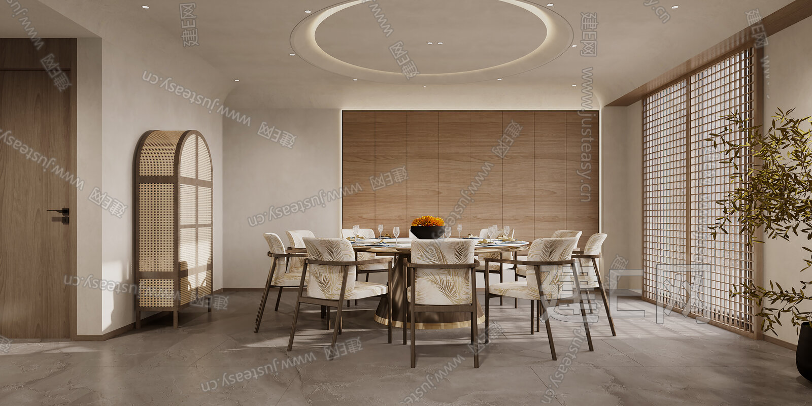 侘寂风餐厅包房模型SU模型下载[ID:112740742]_建E室内设计网