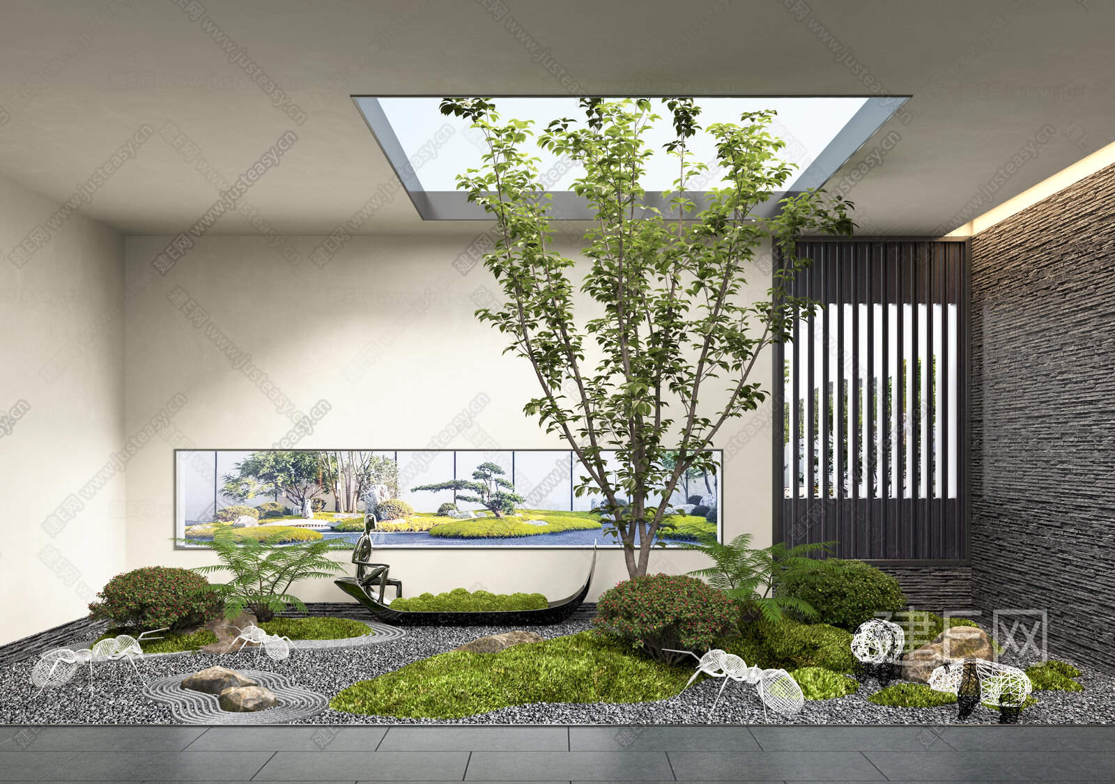 新中式景观小品3d模型-花瓣网
