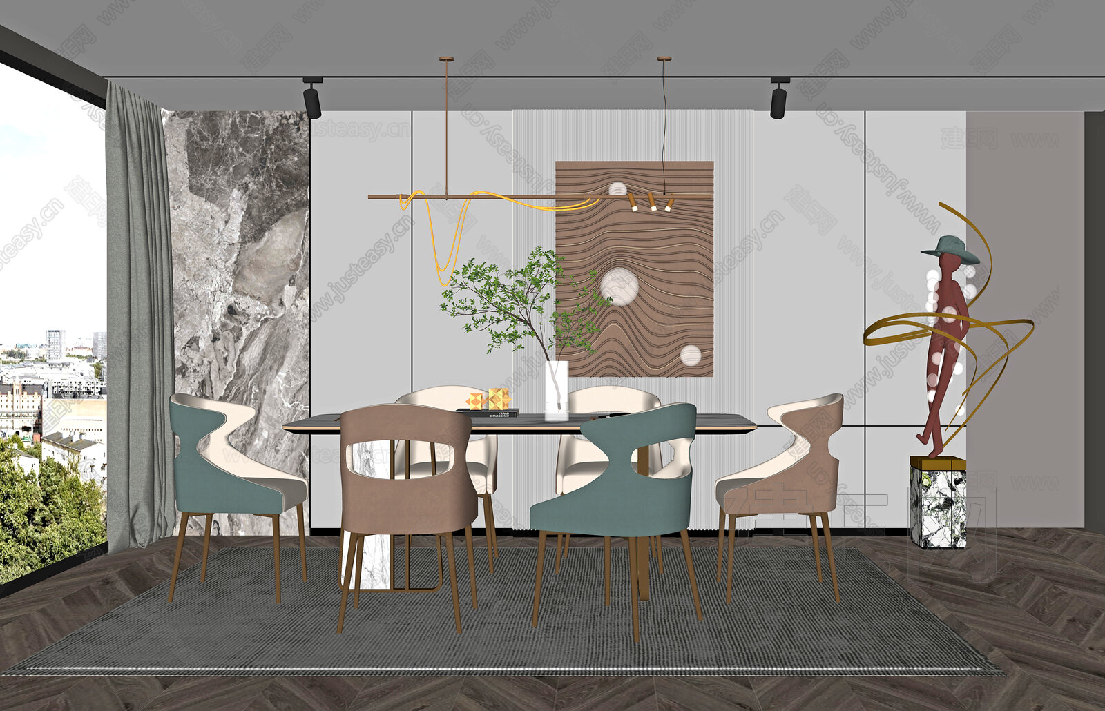 现代餐厅模型SU模型下载[ID:108021346]_建e网su模型