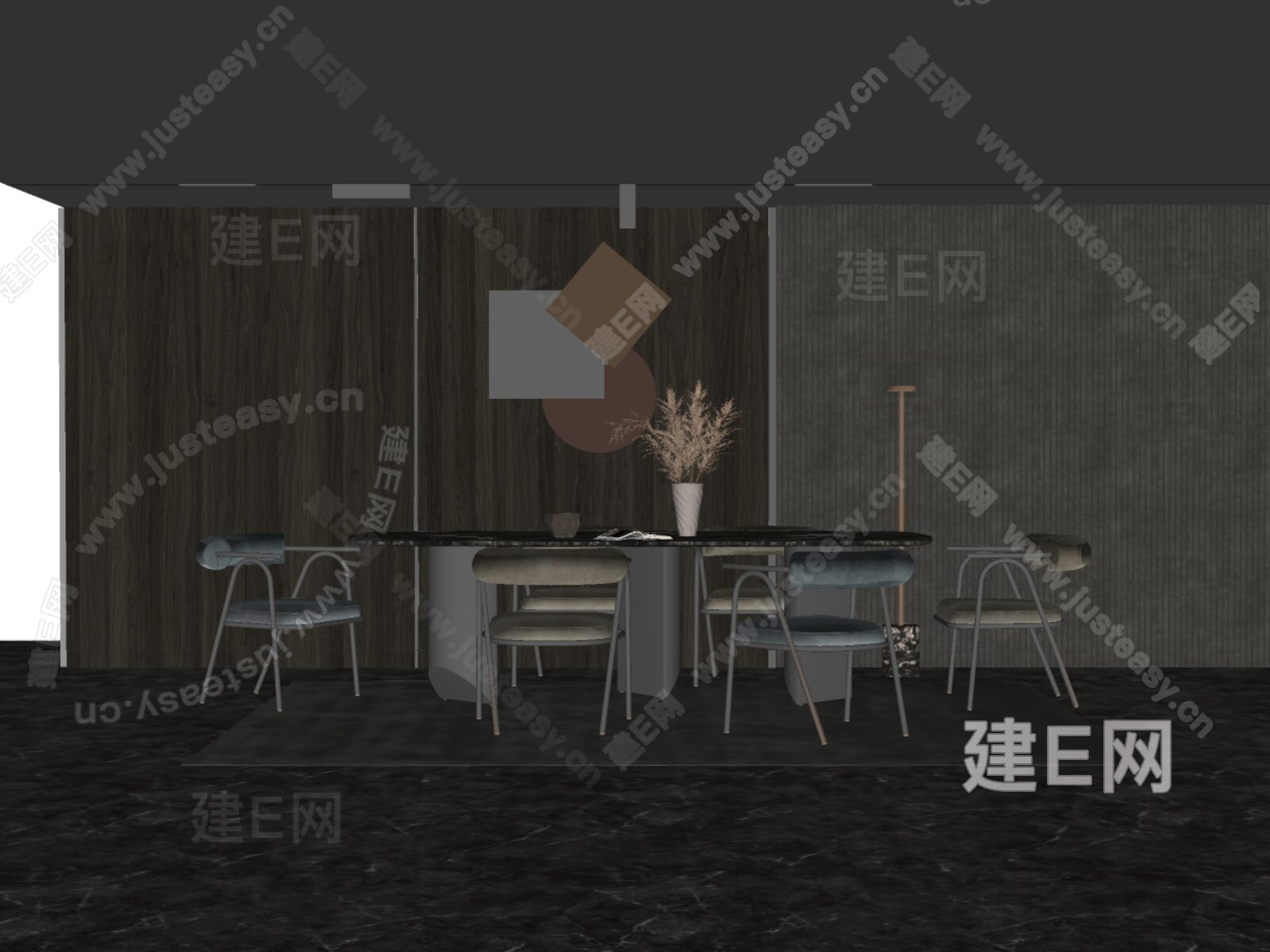 现代餐厅模型SU模型下载[ID:108873391]_建E室内设计网