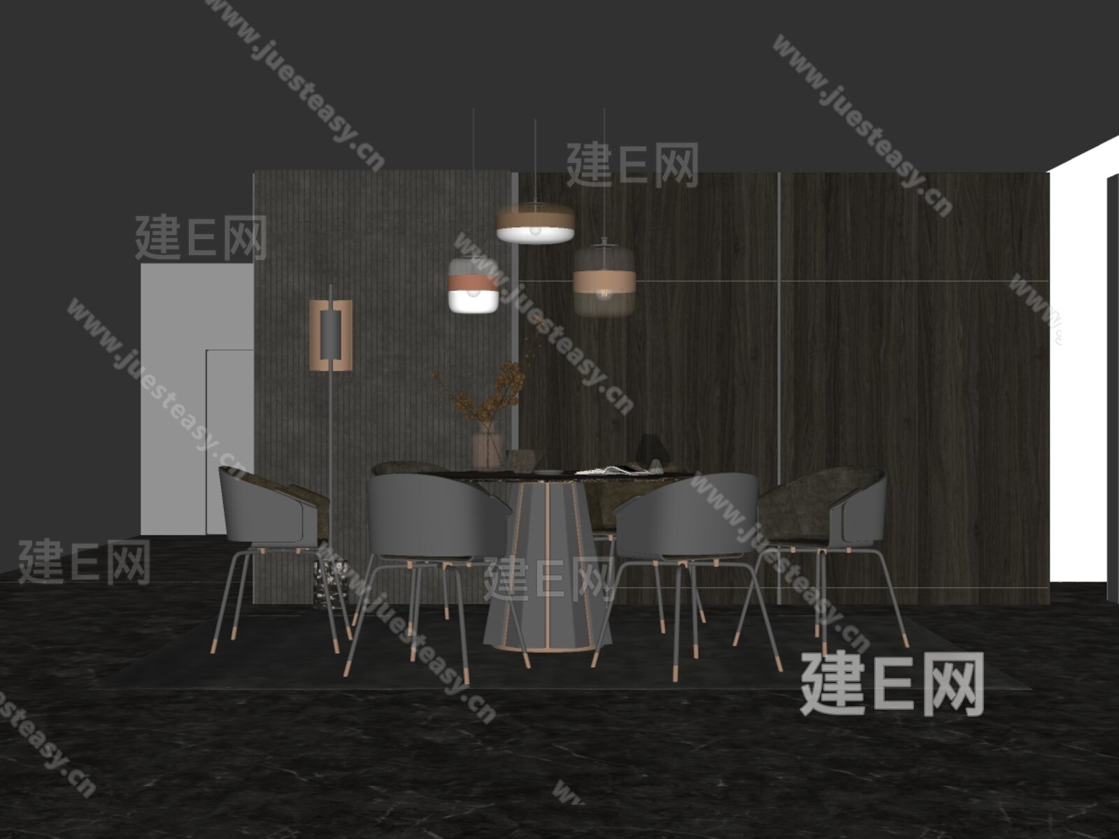 现代餐厅模型SU模型下载[ID:108873439]_建E室内设计网
