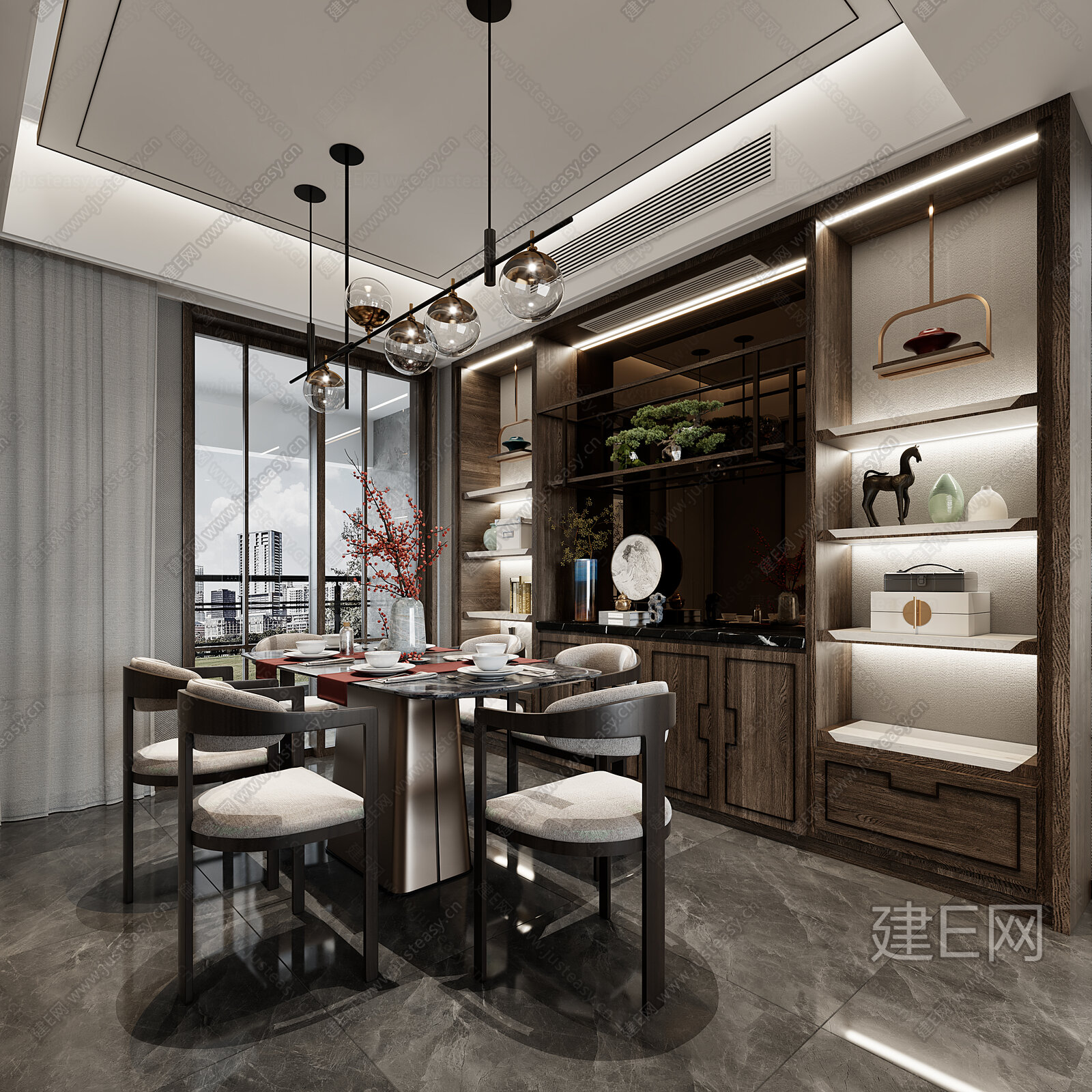 新中式餐厅模型SU模型下载[ID:112412929]_建e网su模型