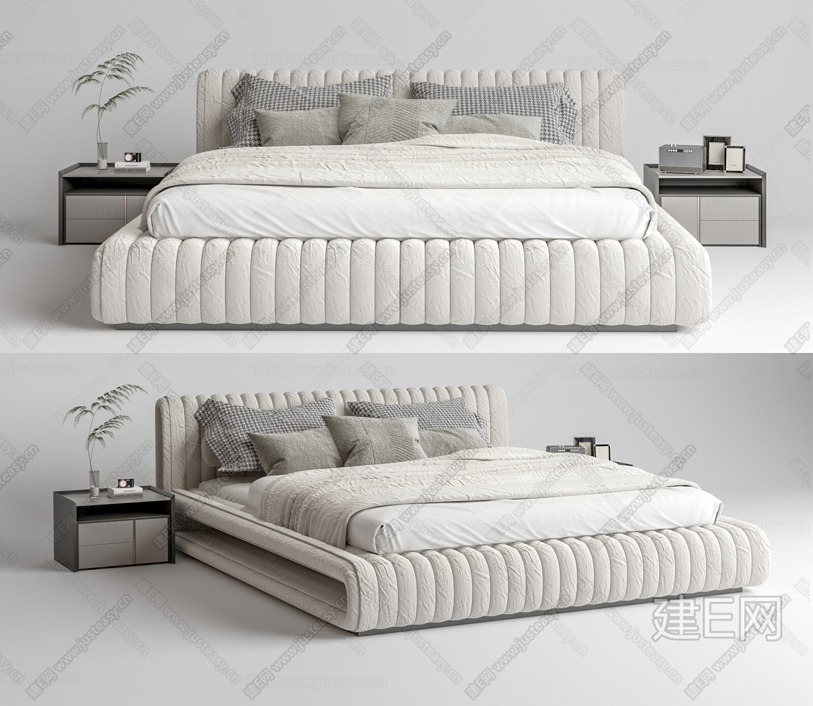 现代双人床3d模型下载[ID:111169824]_建e网3d模型