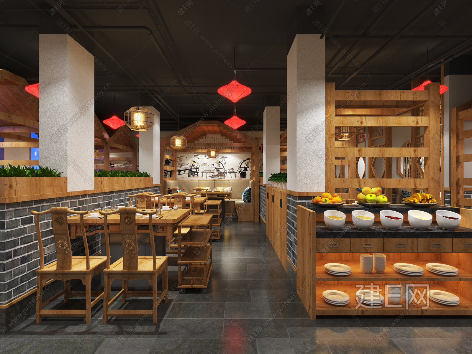 新中式火锅店3d模型下载[ID:111301073]_建e网3d模型