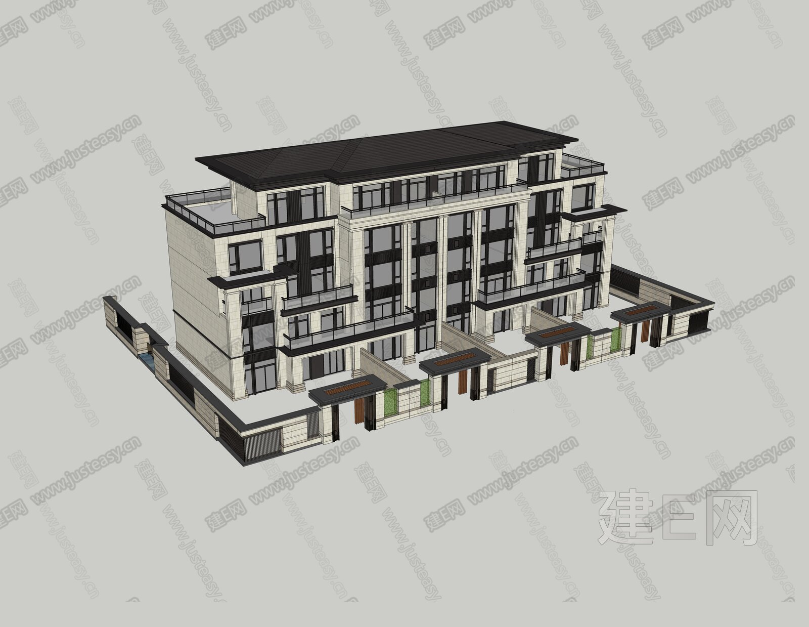 新中式别墅模型SU模型下载[ID:101008947]_建E室内设计网