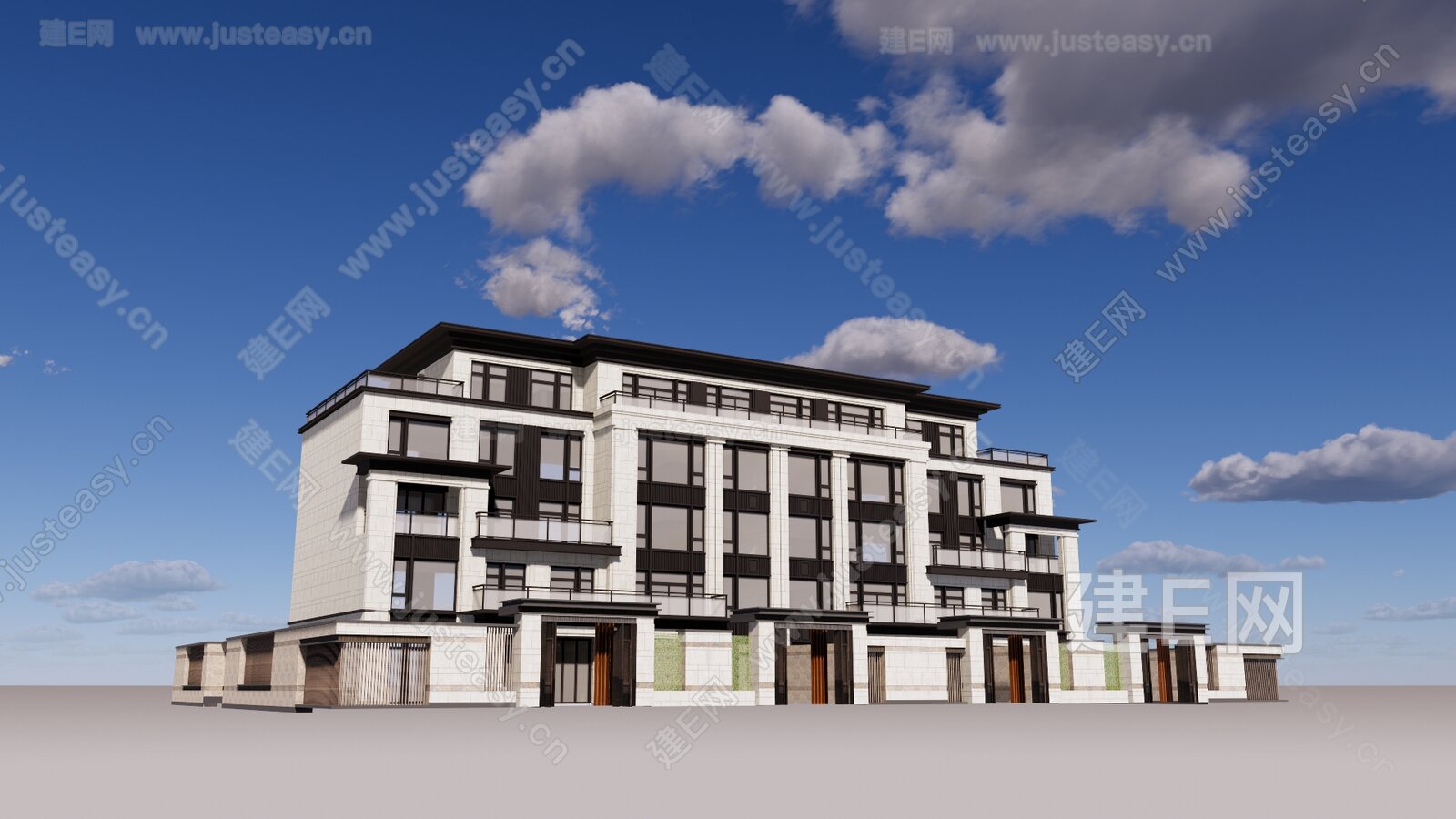 新中式别墅模型SU模型下载[ID:101008947]_建E室内设计网