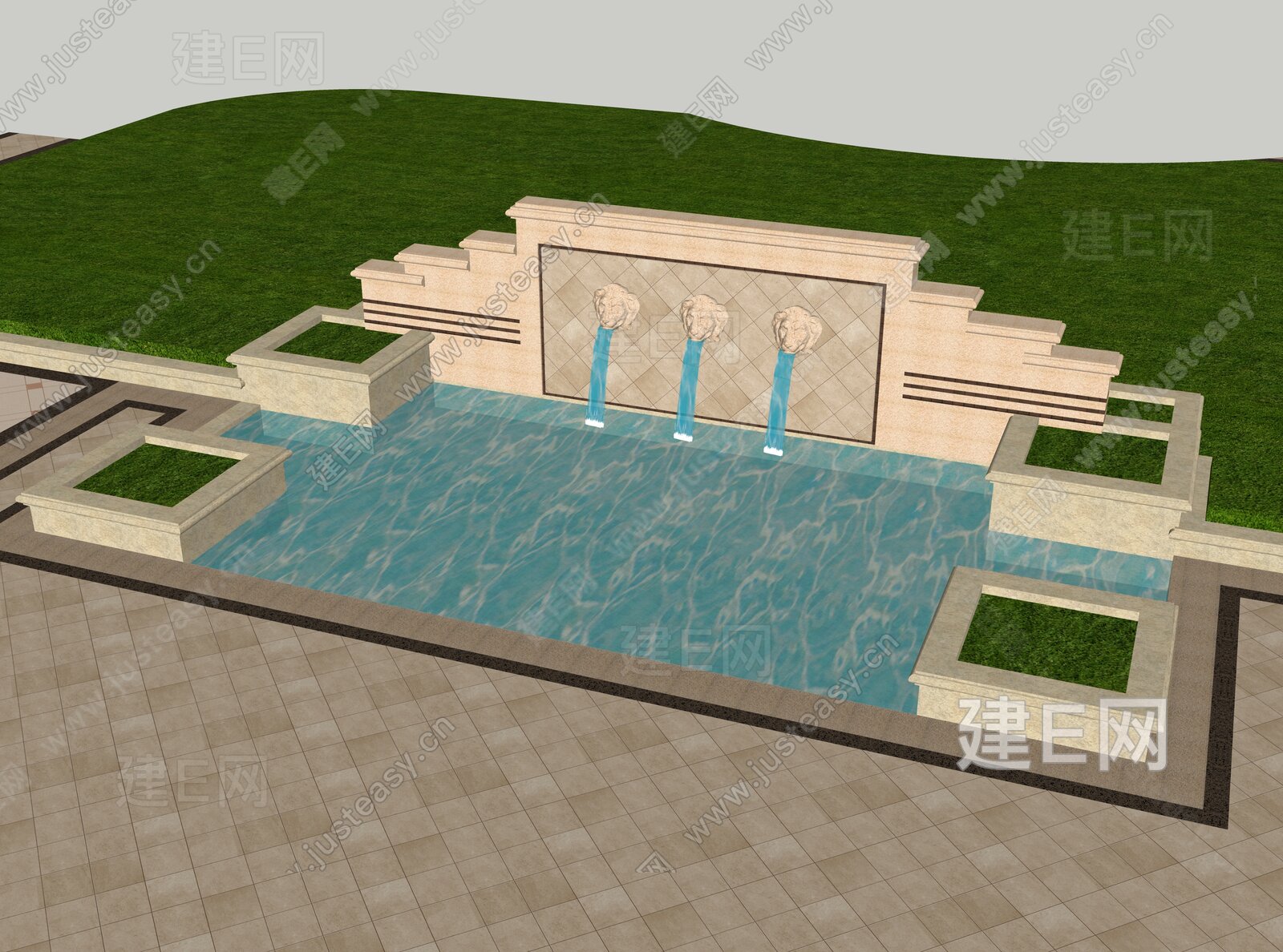 欧式喷泉水景模型SU模型下载[ID:100943384]_建e网su模型