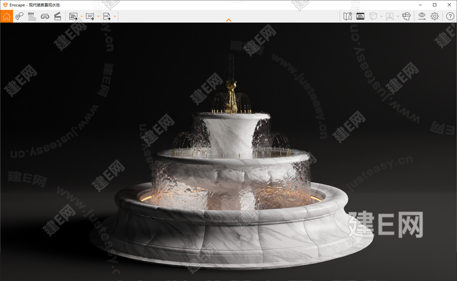 现代喷泉水景 SU模型下载[ID:100746831]，现代喷泉水景 ，SU模型下载