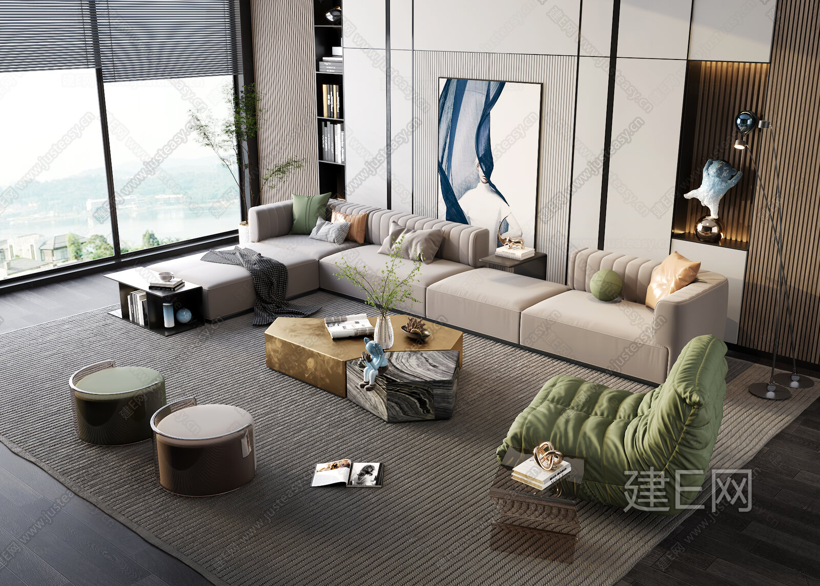 现代沙发茶几组合 模型SU模型下载[ID:112019936]_建E室内设计网