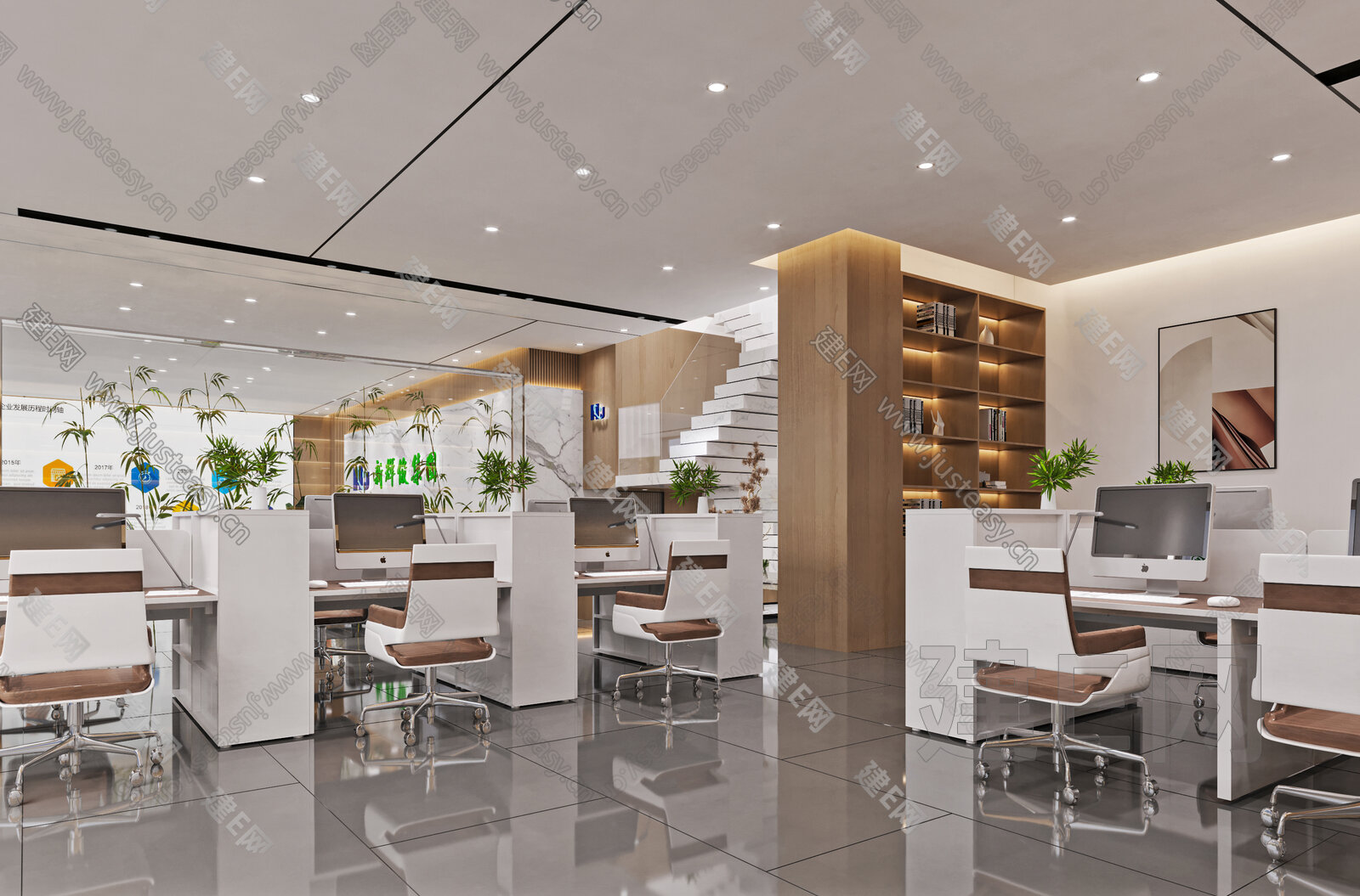 现代敞开式办公区3d模型下载[ID:112480728]_建e网3d模型