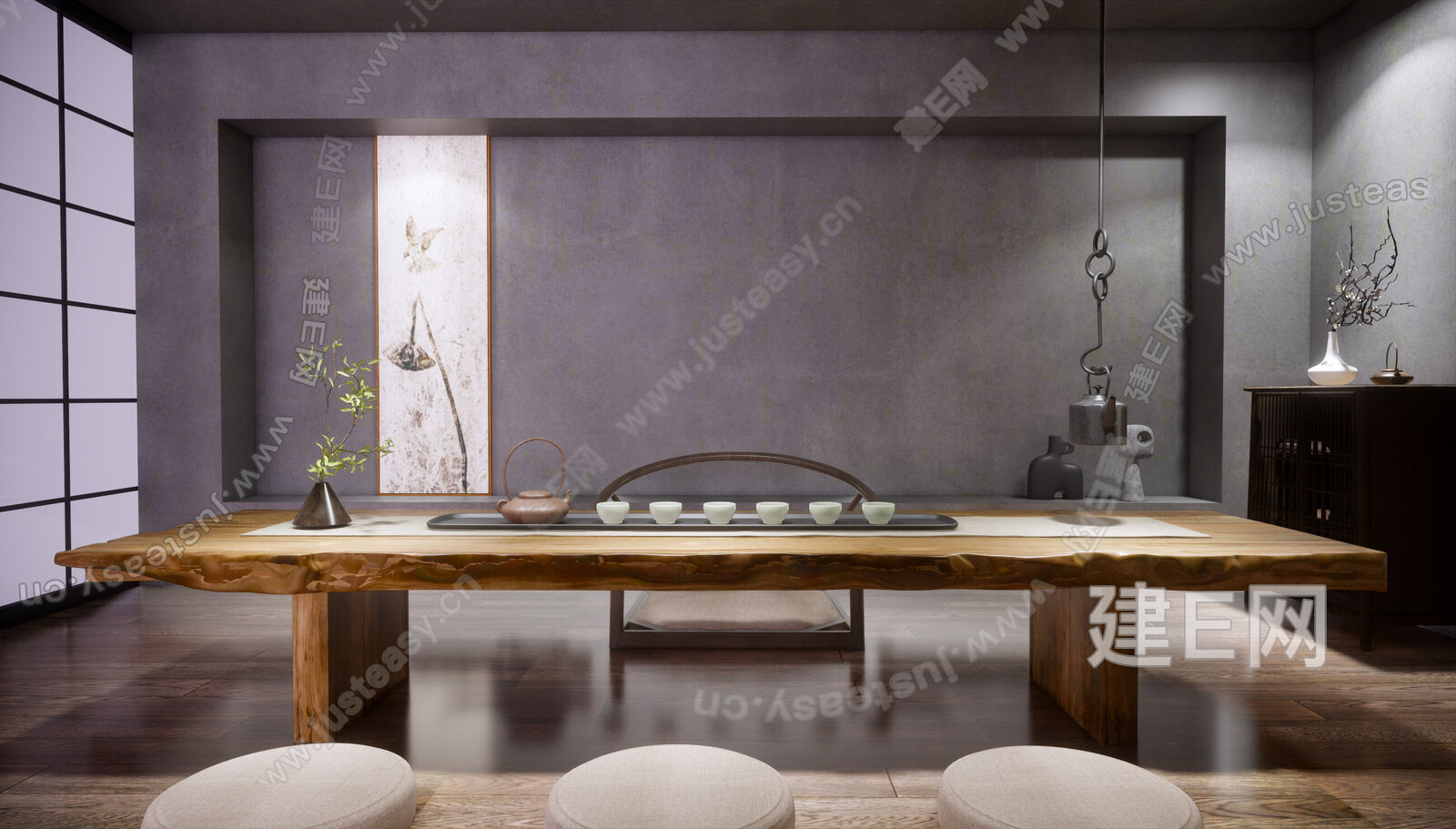 新中式禅意茶室模型SU模型下载[ID:100877984]_建e网su模型