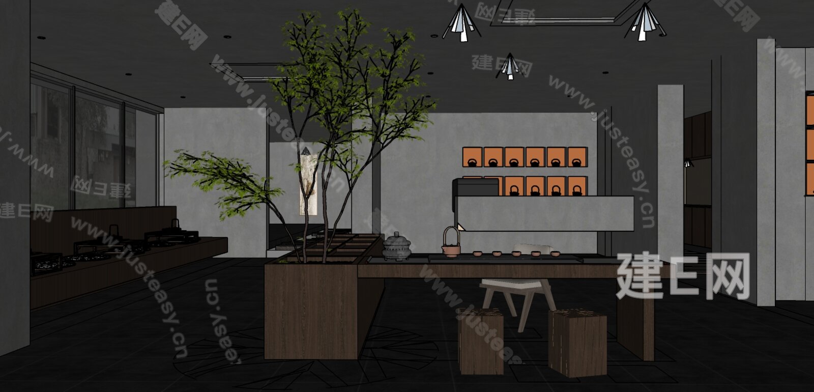 新中式禅意茶室模型SU模型下载[ID:100877984]_建e网su模型