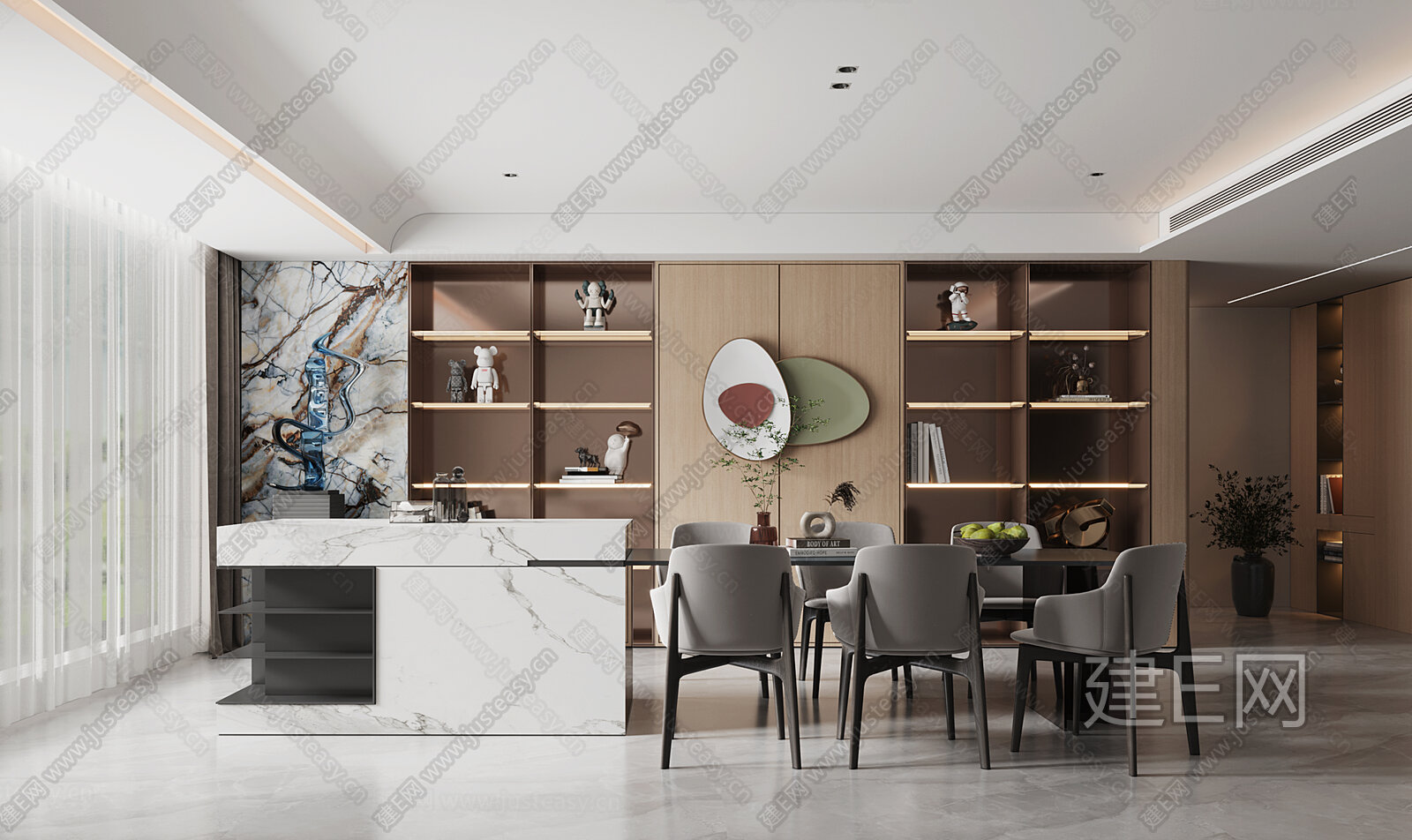 现代餐厅模型SU模型下载[ID:101336771]_建E室内设计网