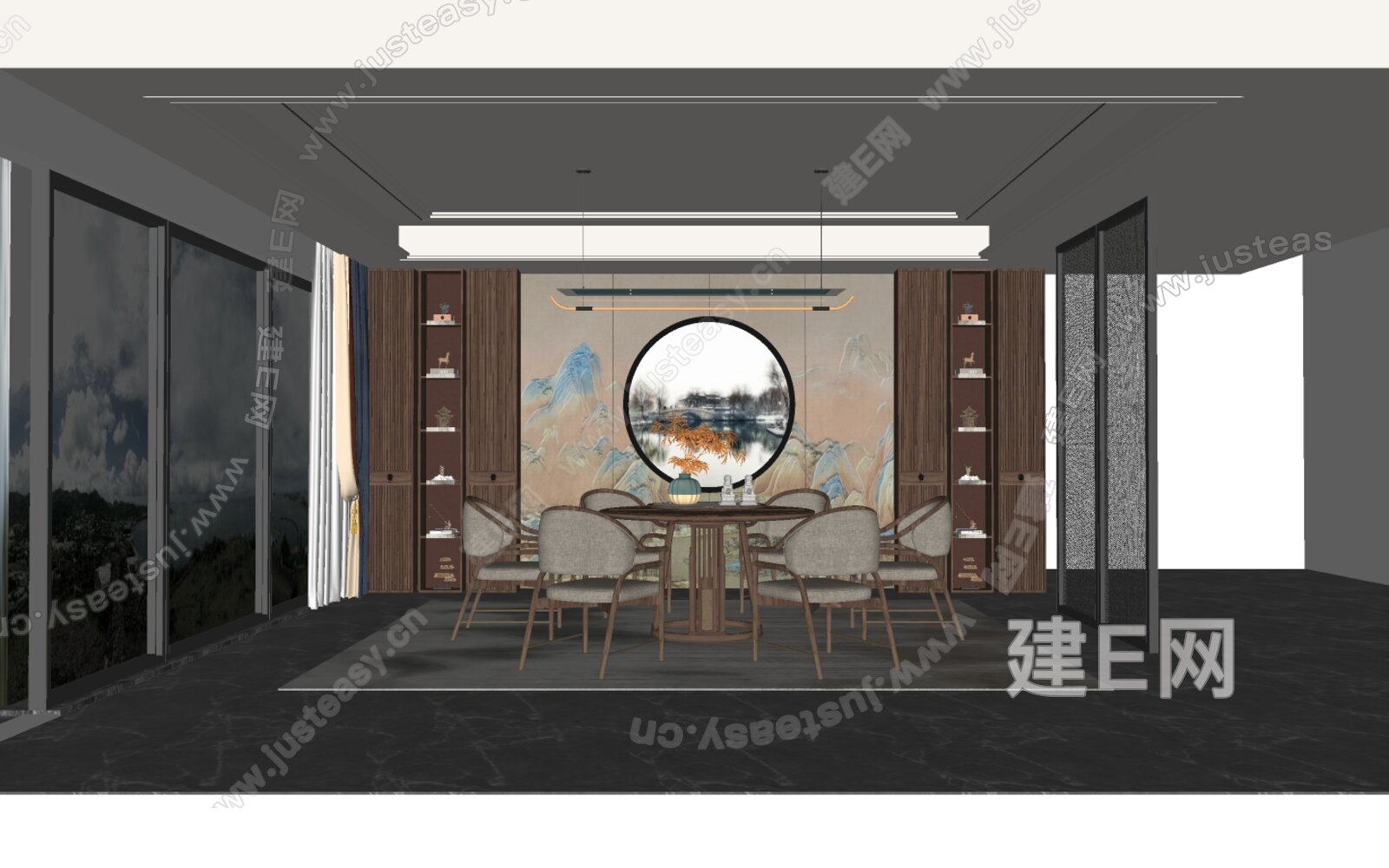 新中式餐厅模型SU模型下载[ID:101205644]_建e网su模型