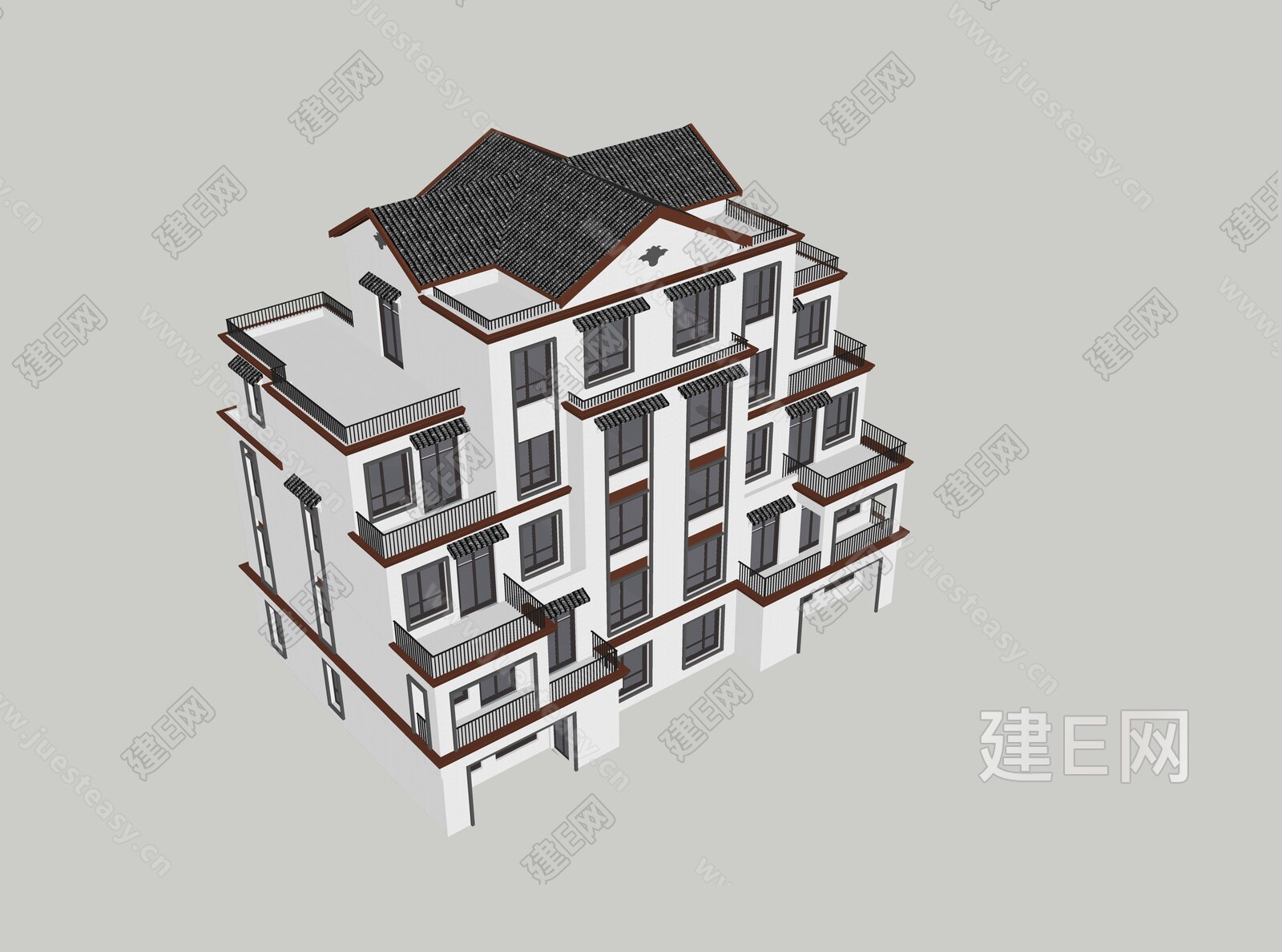 新中式别墅模型SU模型下载[ID:101402230]_建e网su模型