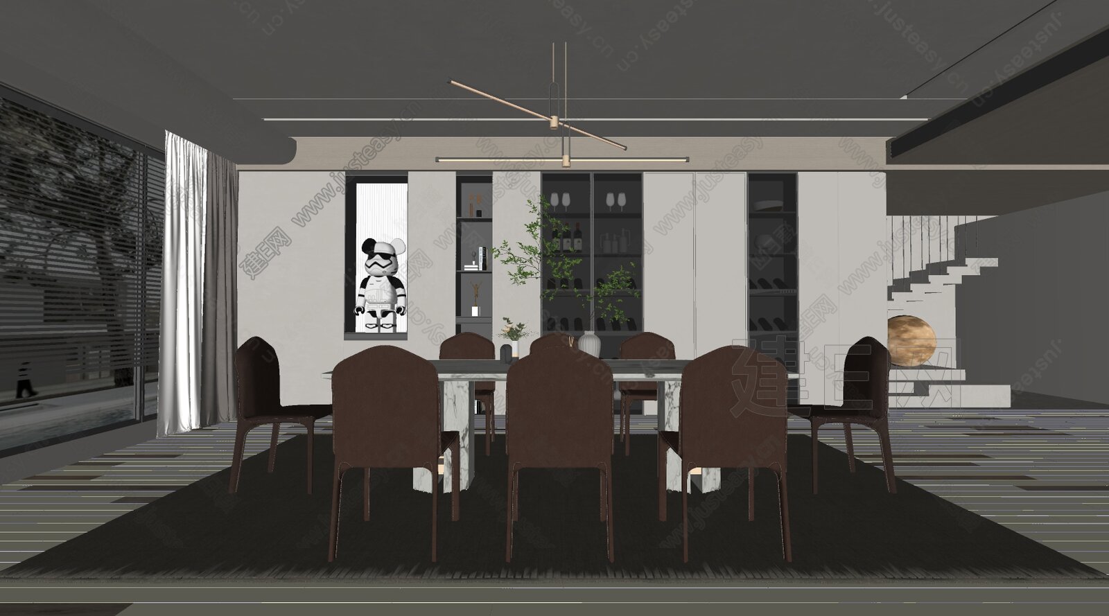 现代餐厅模型SU模型下载[ID:102057540]_建e网su模型