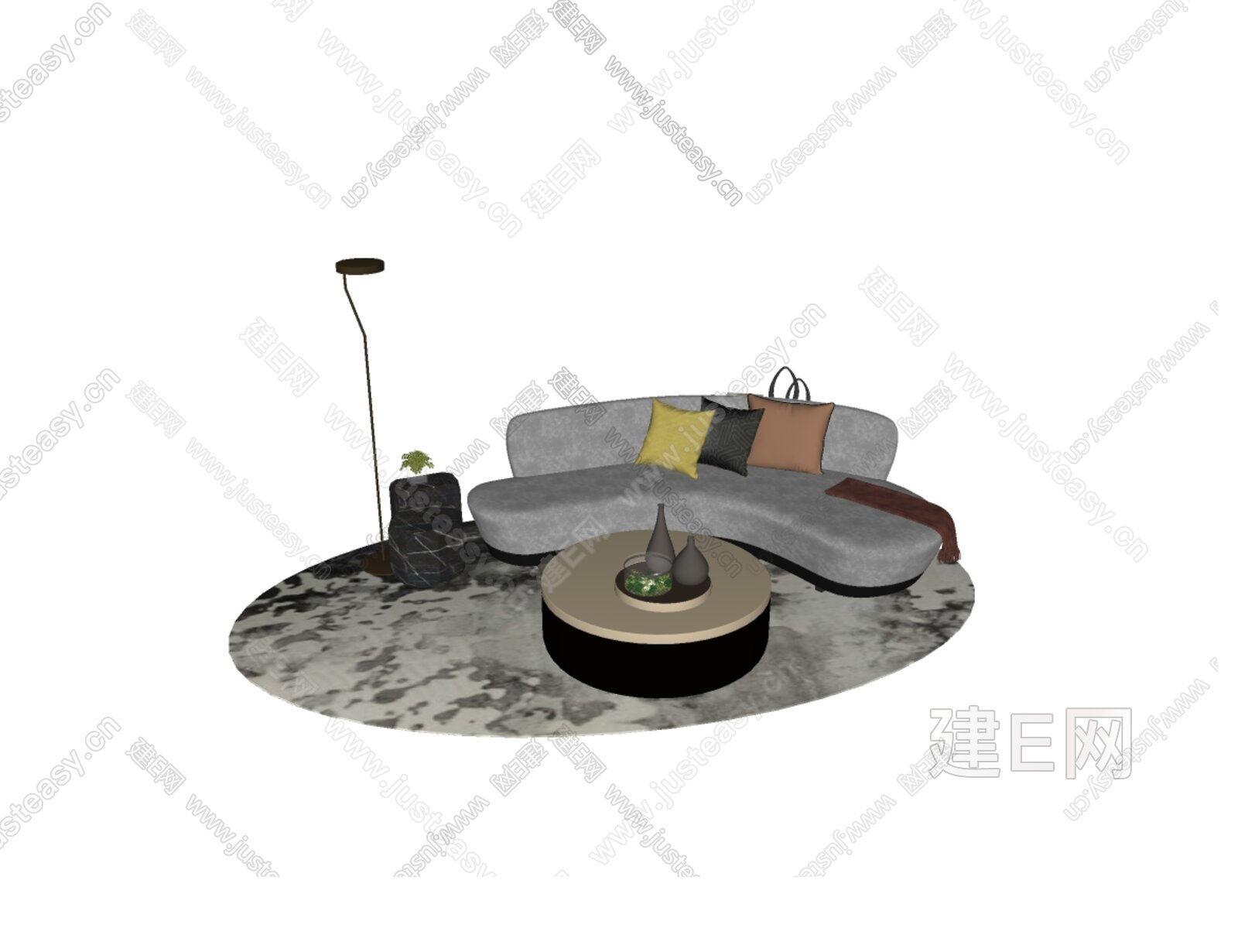 现代沙发茶几组合模型SU模型下载[ID:102188660]_建e网su模型