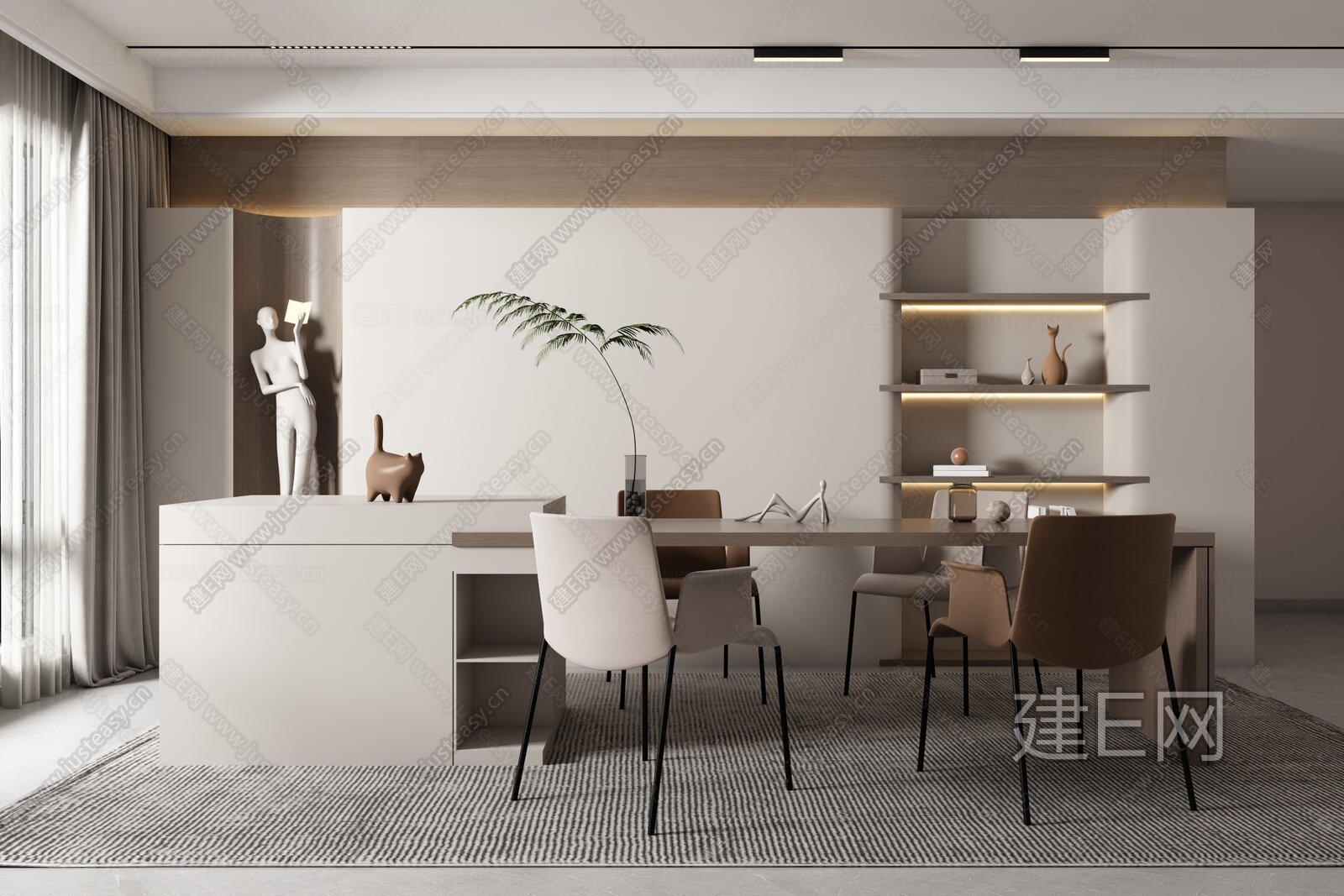 侘寂风餐厅模型SU模型下载[ID:111561198]_建e网su模型