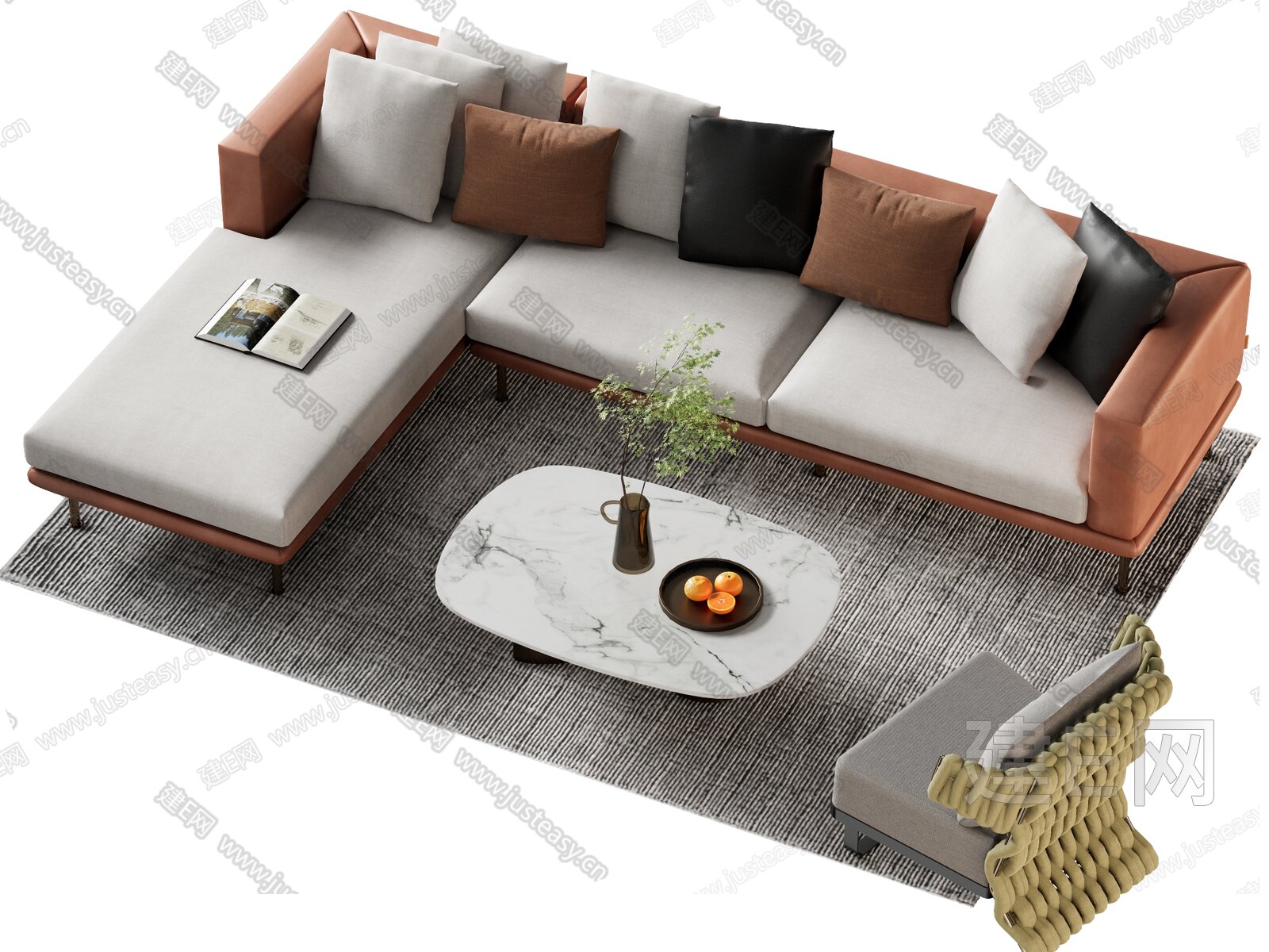 Minotti 现代沙发茶几组合模型SU模型下载[ID:102123009]_建E室内设计网