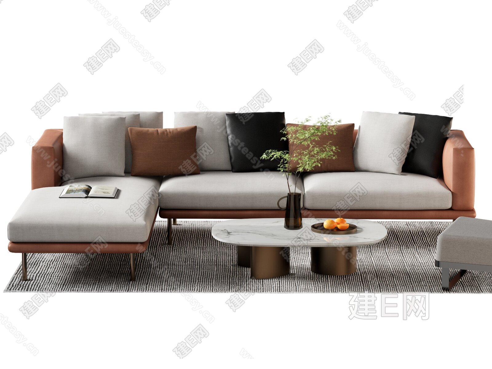 Minotti 现代沙发茶几组合模型SU模型下载[ID:102123009]_建E室内设计网