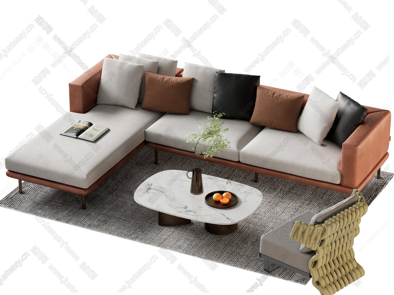 Minotti 现代沙发茶几组合模型SU模型下载[ID:102123009]_建E室内设计网