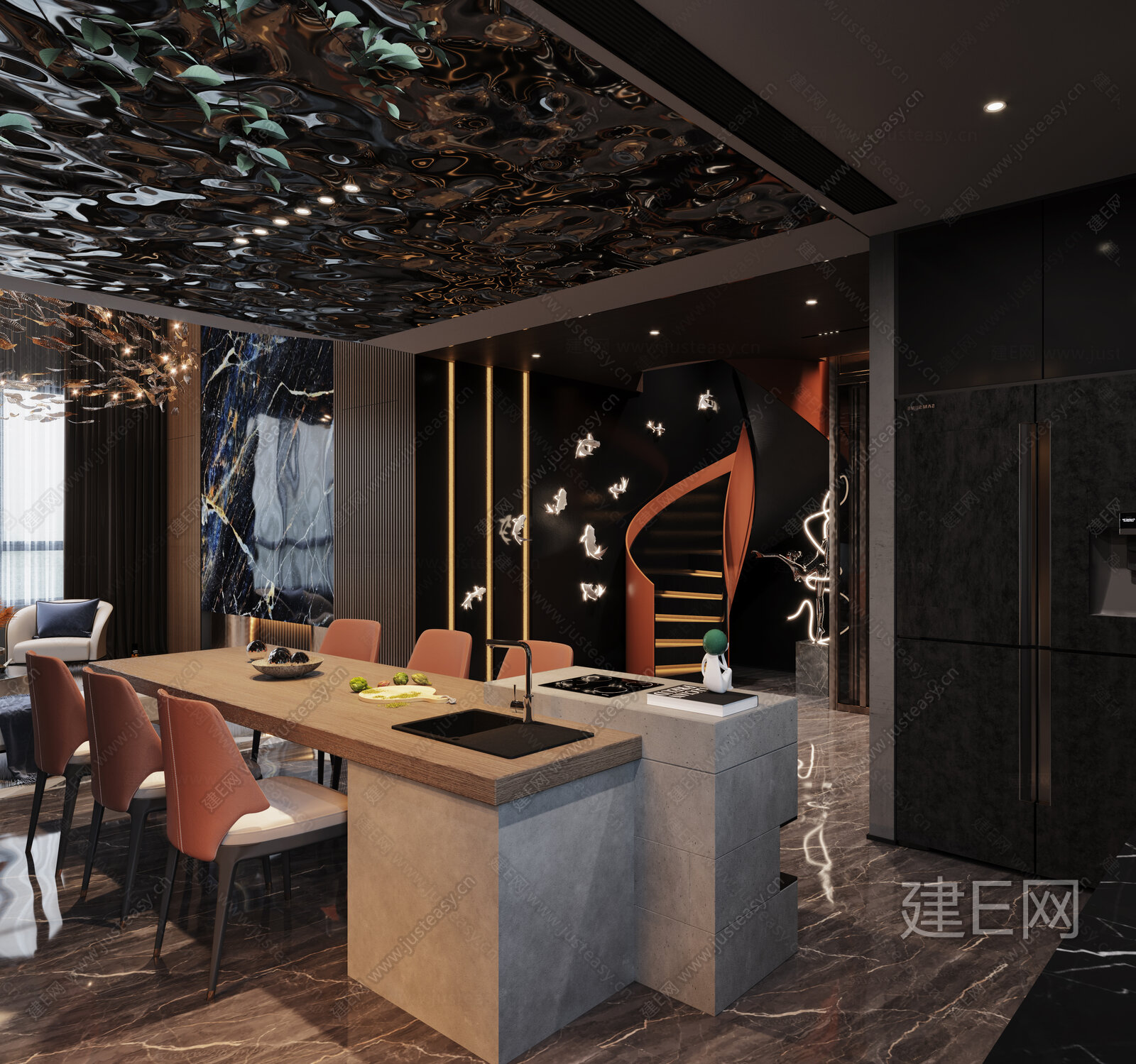 现代餐厅3d模型下载[ID:105140448]_建e网3d模型