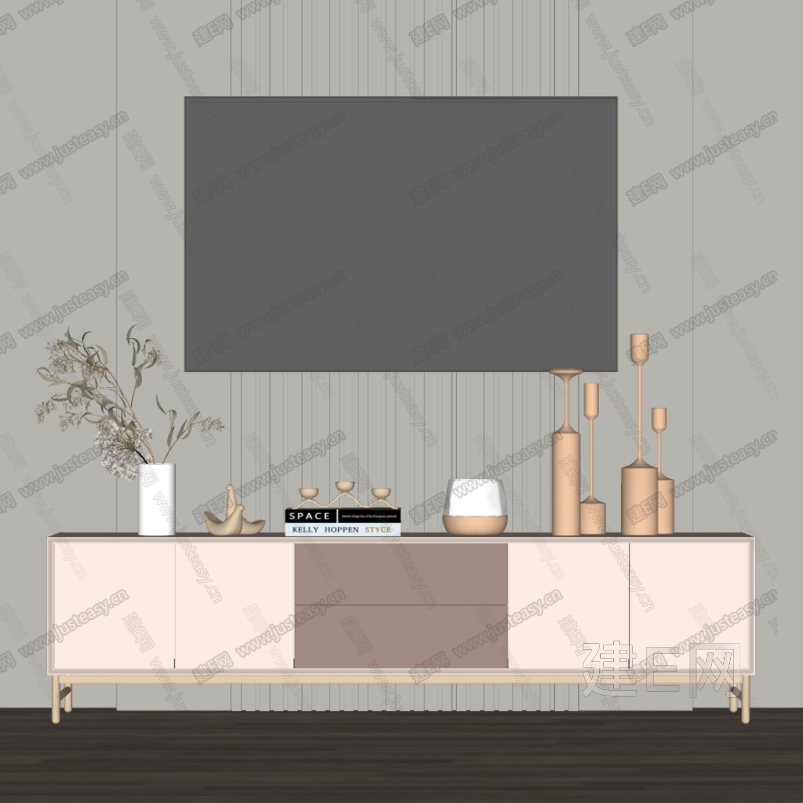 现代电视柜模型SU模型下载[ID:102254325]_建E室内设计网