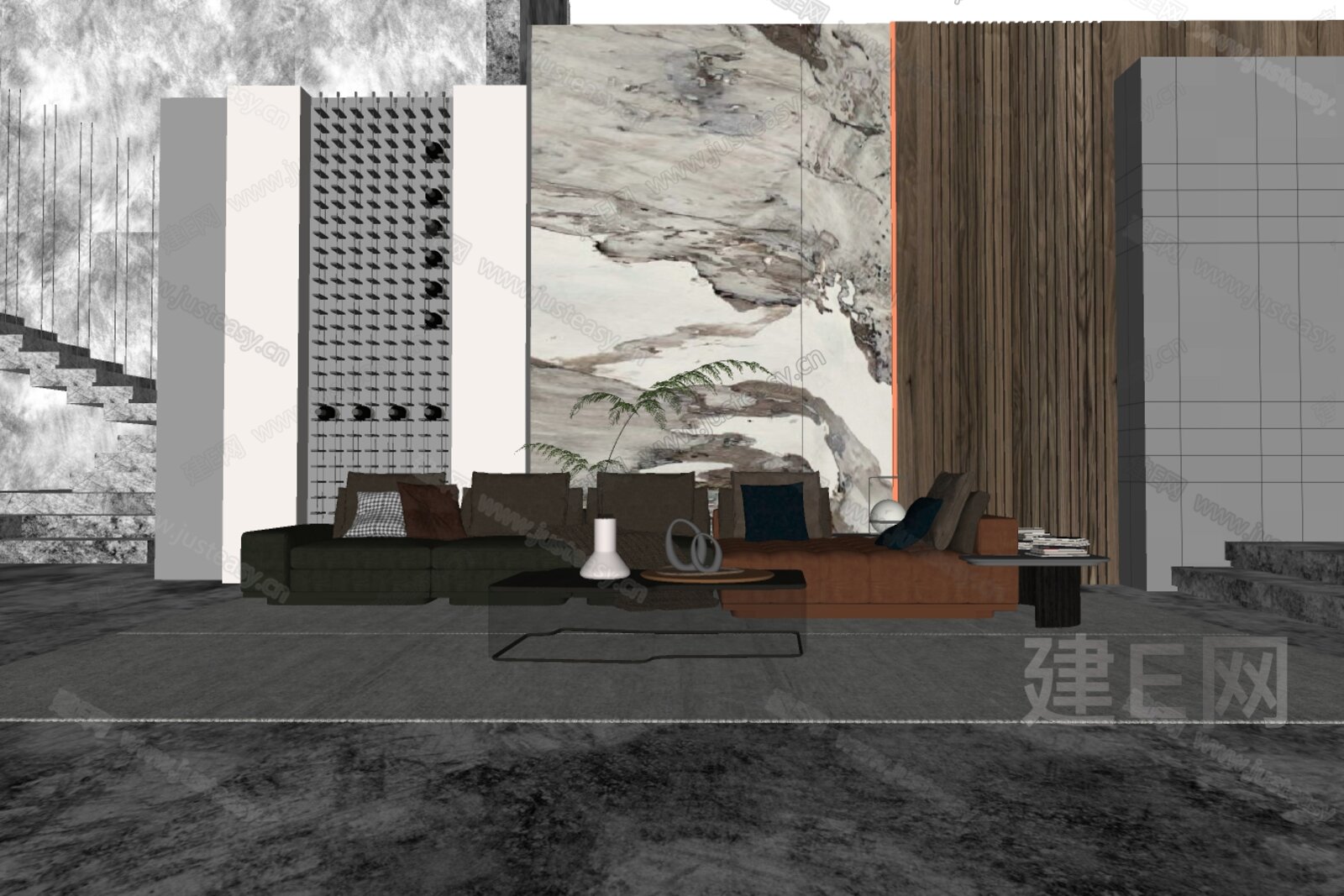 Minotti 米洛提 现代沙发茶几组合模型SU模型下载[ID:103171699]_建E室内设计网