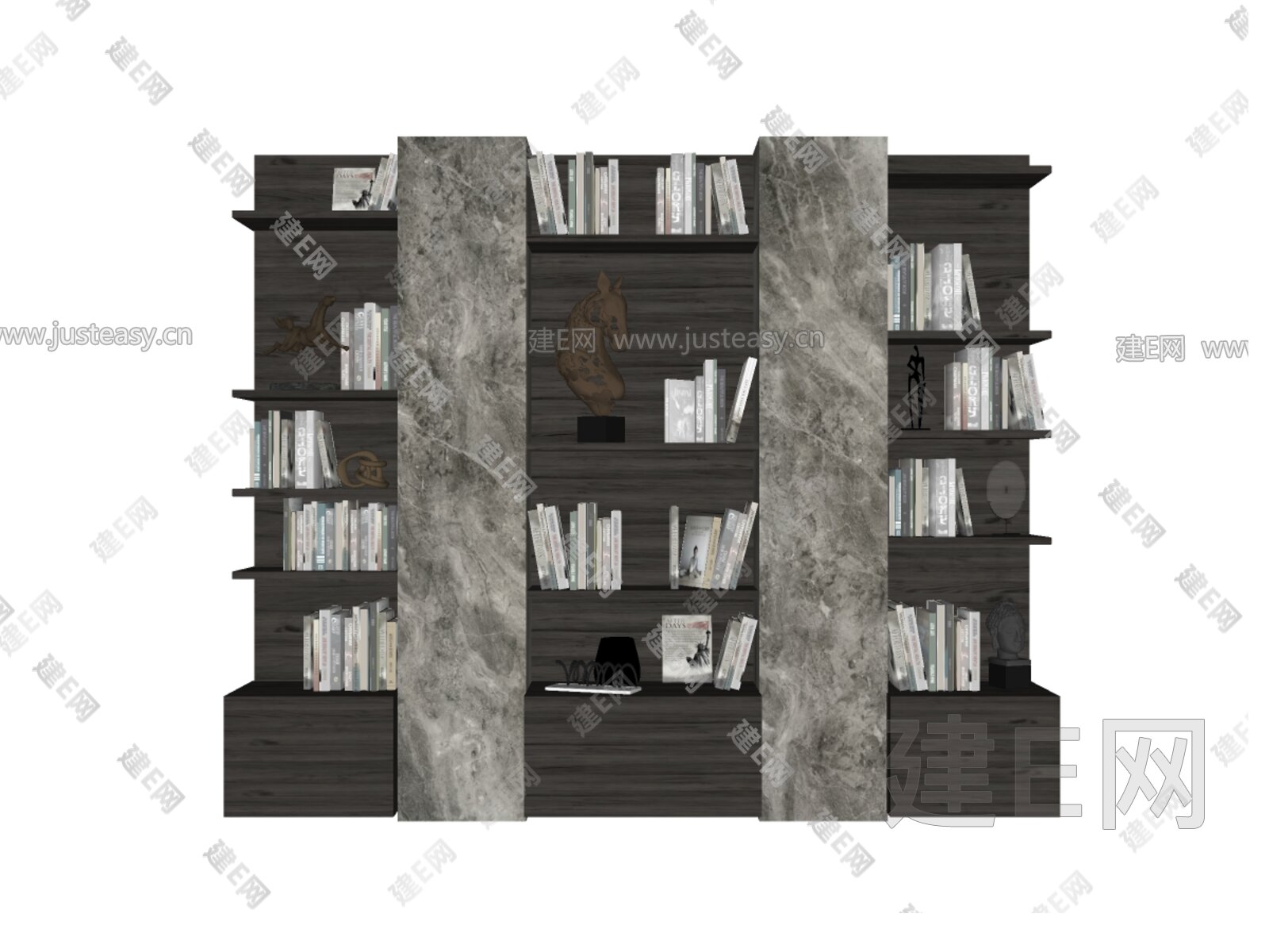 现代书柜模型SU模型下载[ID:103368343]_建e网su模型