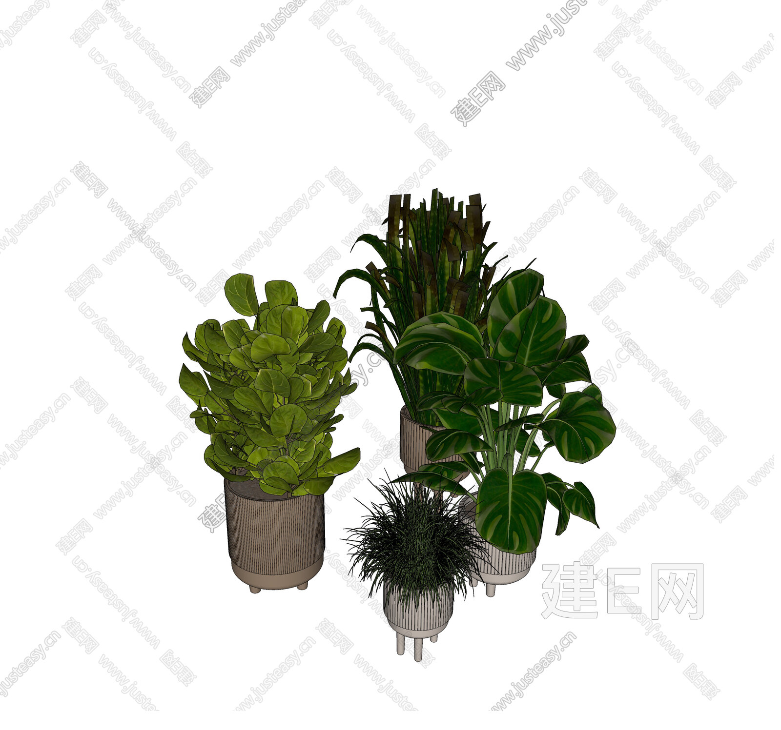 现代绿植盆栽模型SU模型下载[ID:104679107]_建e网su模型