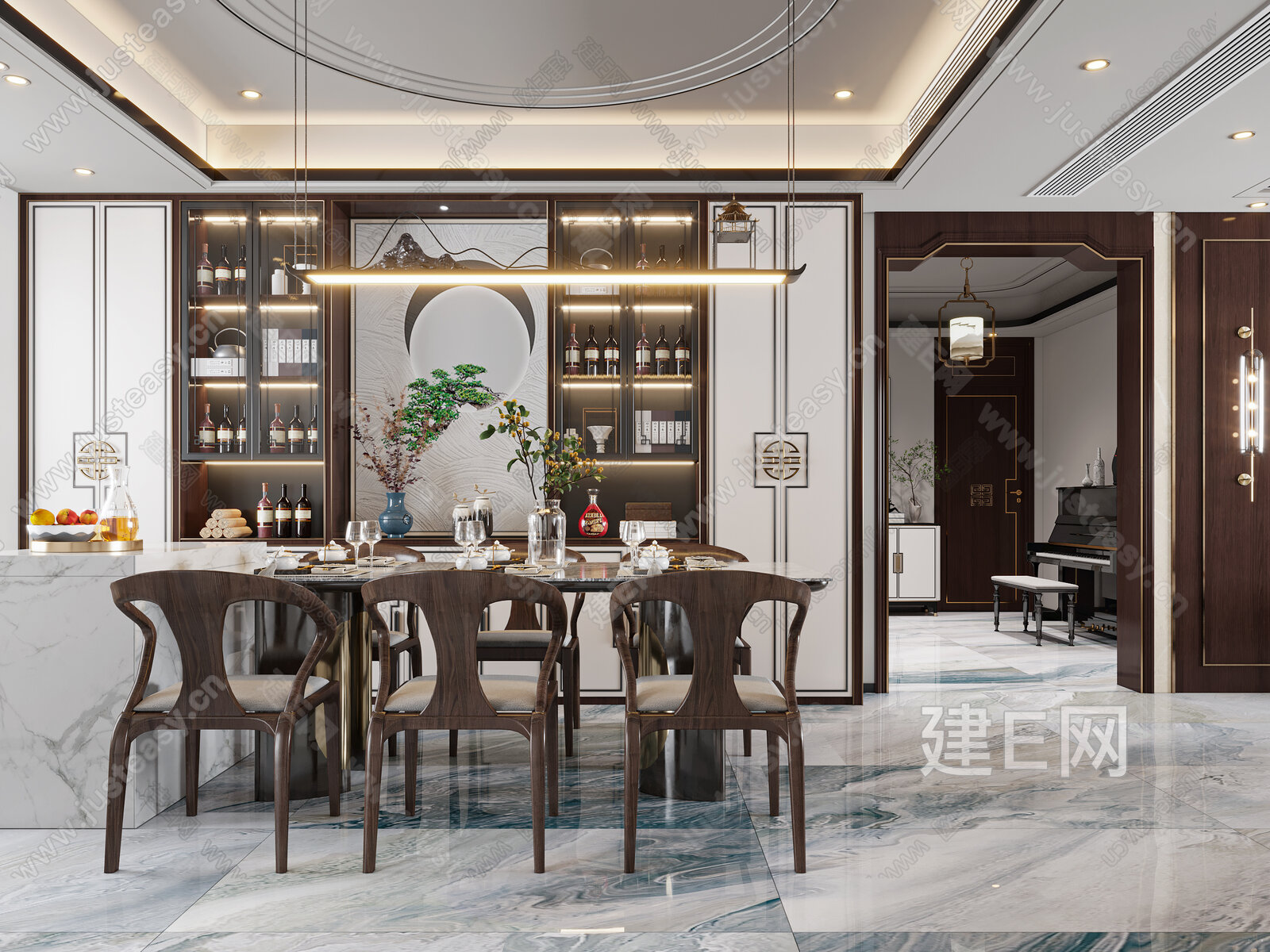 新中式餐厅模型SU模型下载[ID:104351318]_建e网su模型