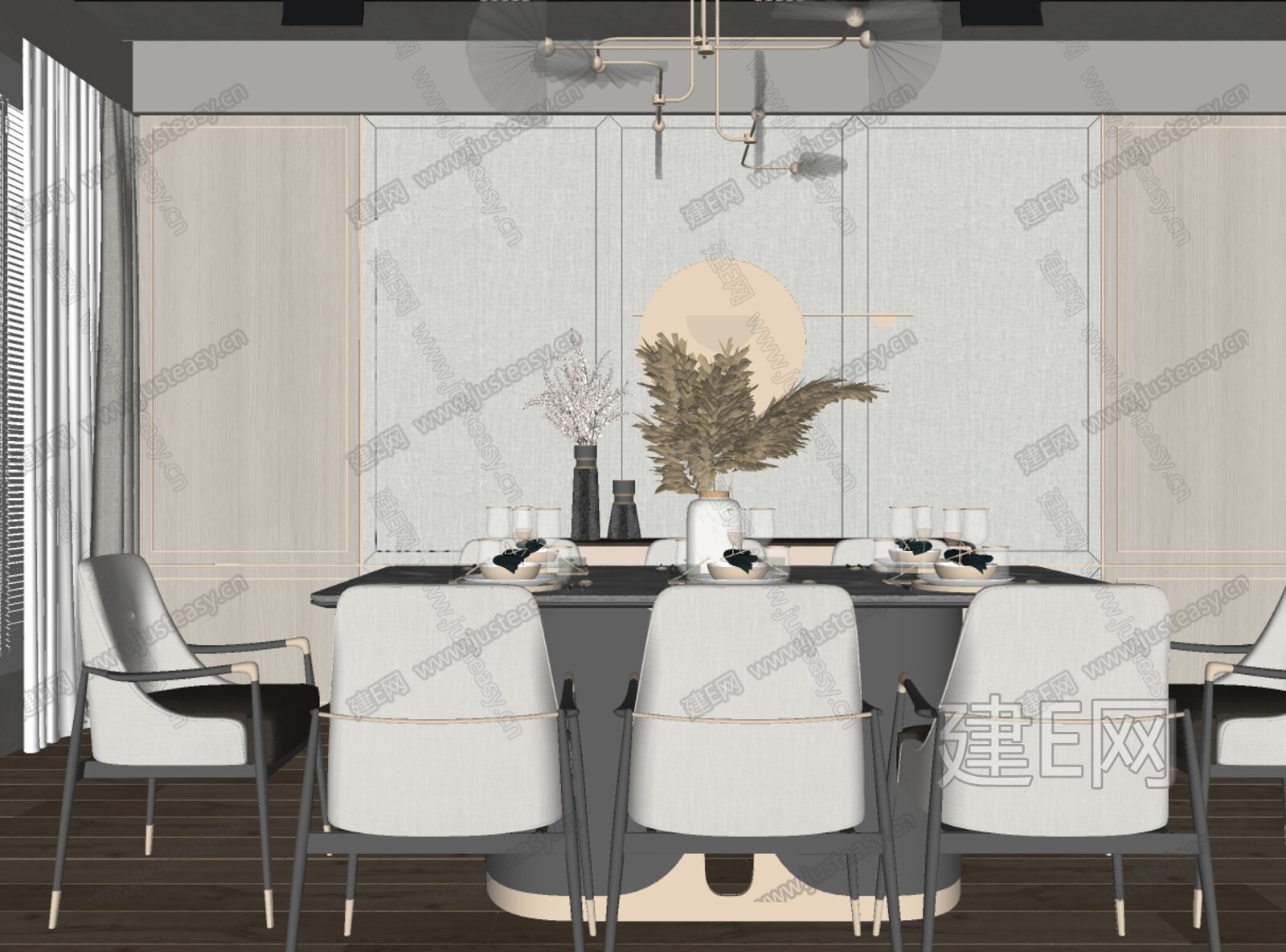 新中式餐厅模型SU模型下载[ID:113592013]_建e网su模型
