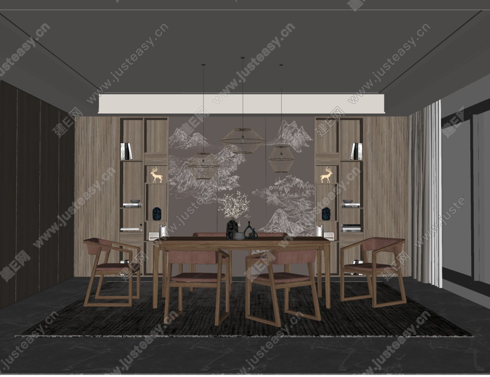 新中式餐厅模型SU模型下载[ID:113722886]_建e网su模型