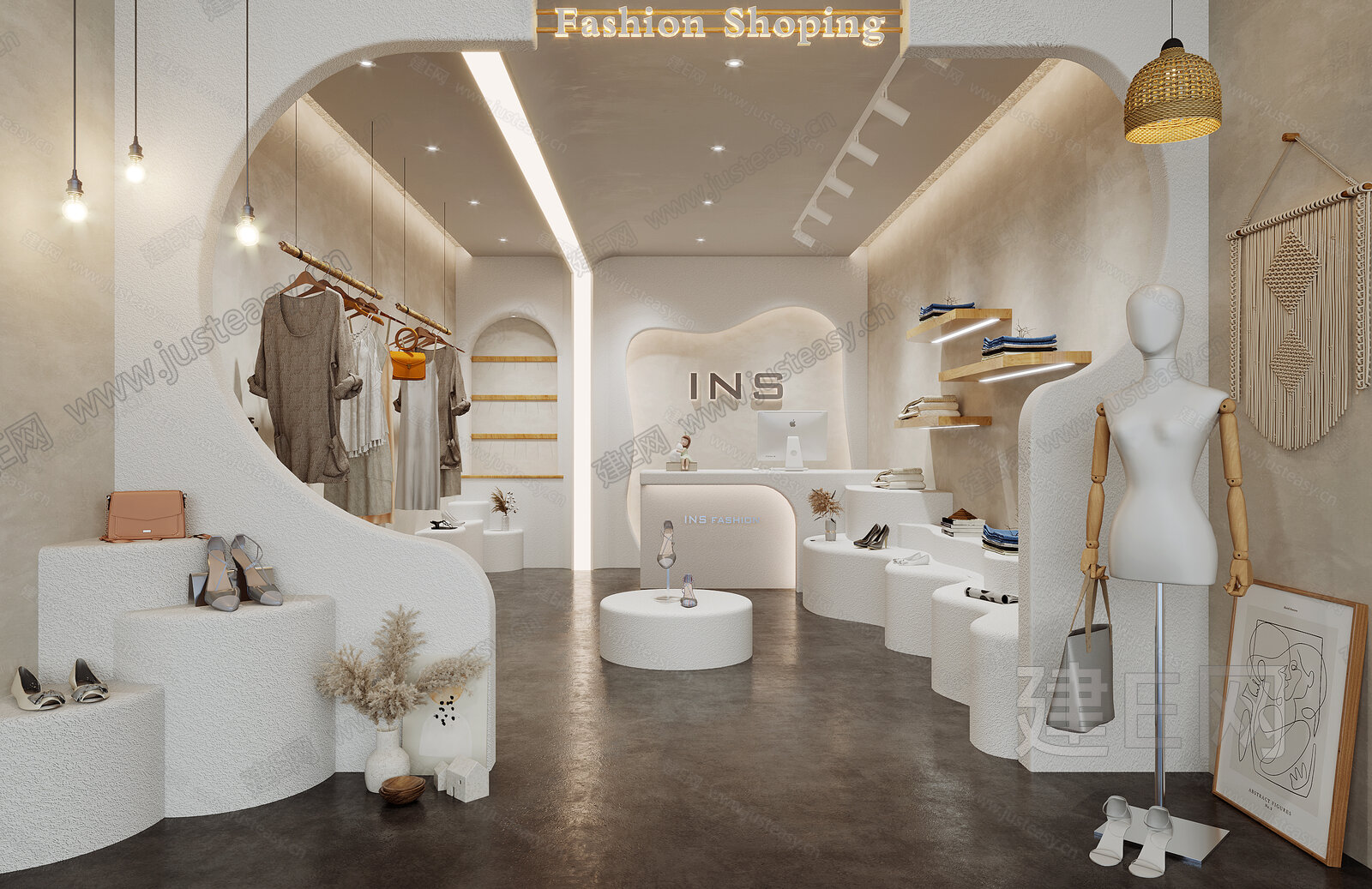 侘寂风服装店模型SU模型下载[ID:113460958]_建E室内设计网