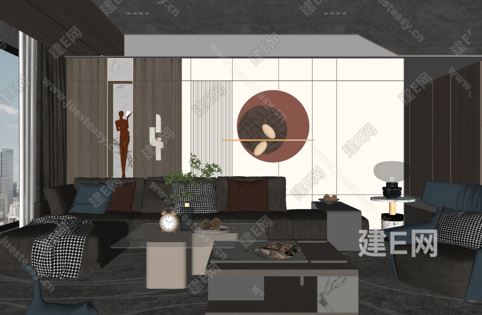 现代客厅模型SU模型下载[ID:114574989]_建E室内设计网