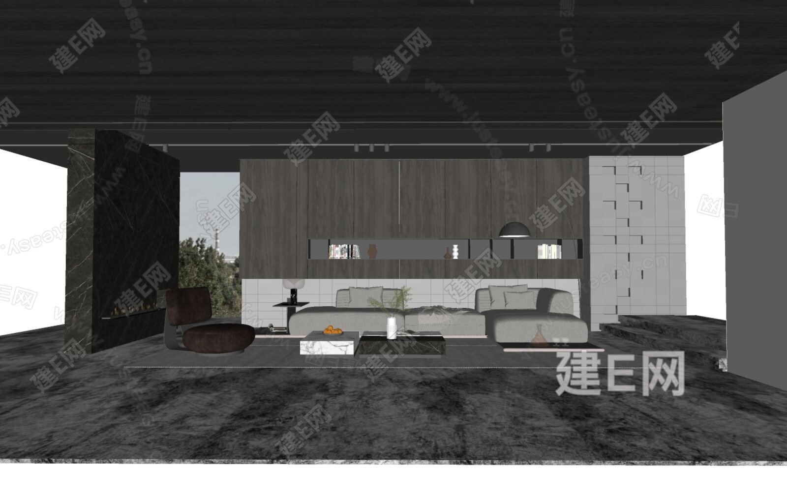 现代客厅模型SU模型下载[ID:114574933]_建e网su模型