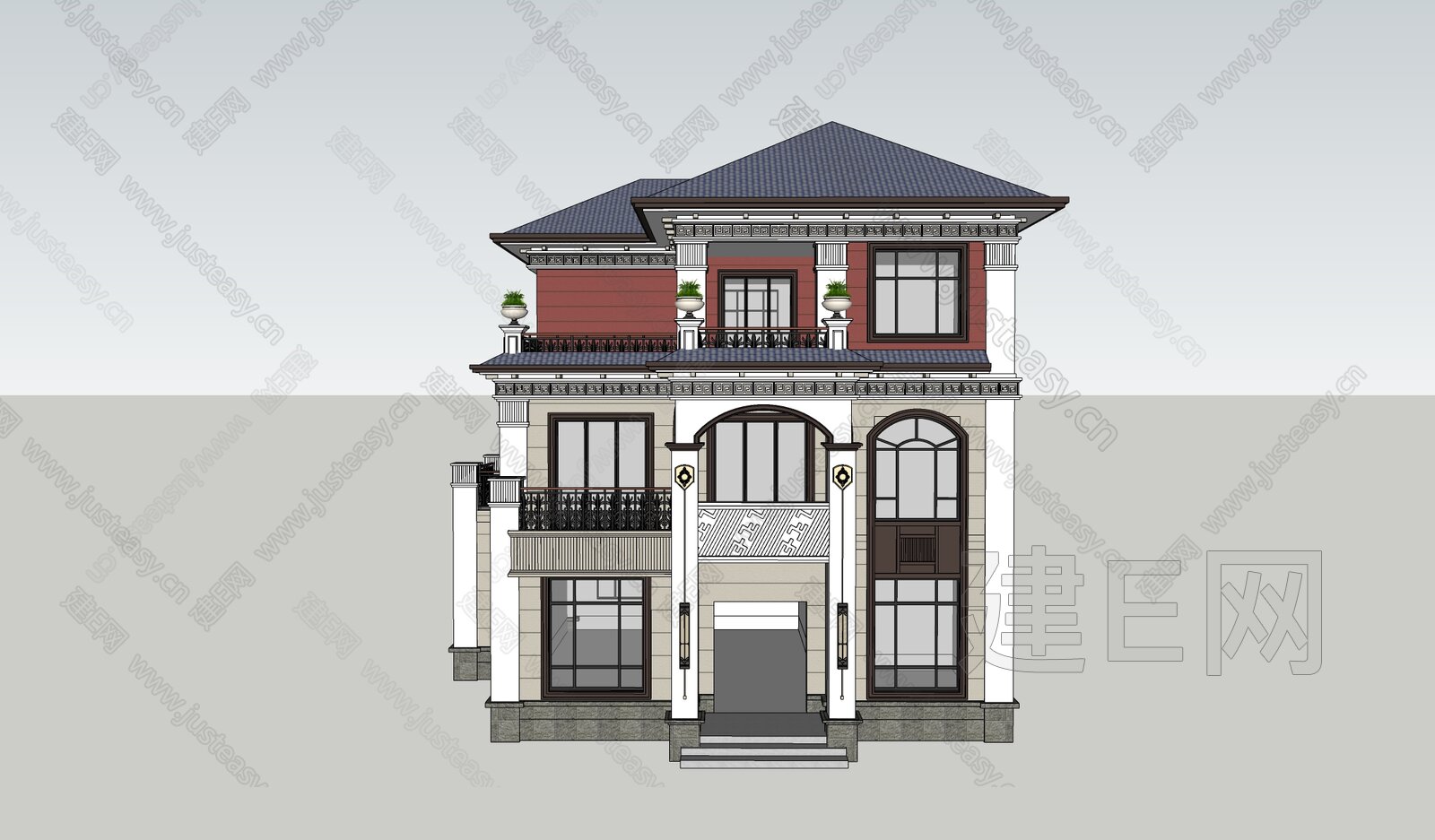 新中式别墅模型SU模型下载[ID:114705945]_建e网su模型