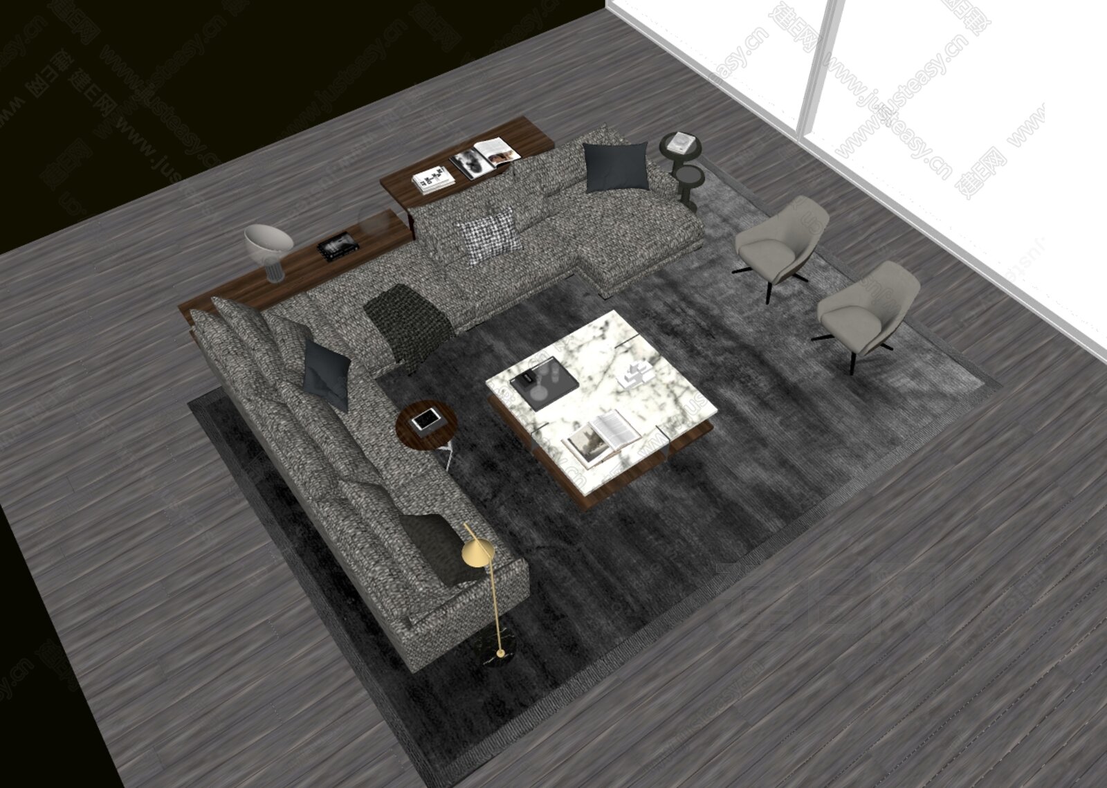 Poliform 现代沙发茶几组合模型SU模型下载[ID:114312917]_建E室内设计网