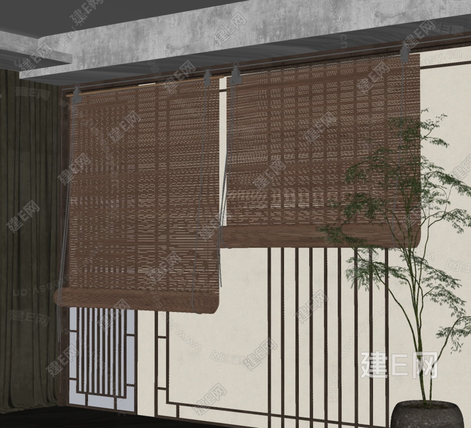 新中式卷帘隔断模型SU模型下载[ID:115820184]_建e网su模型