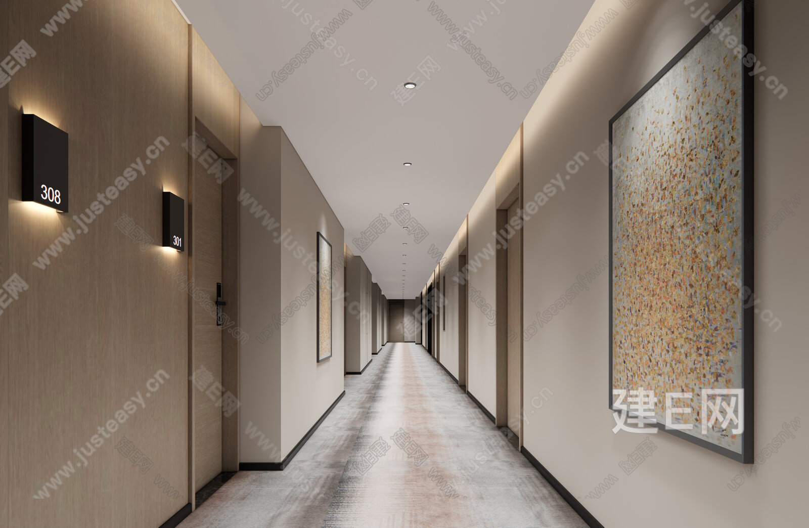 现代酒店过道模型SU模型下载[ID:115427005]_建e网su模型