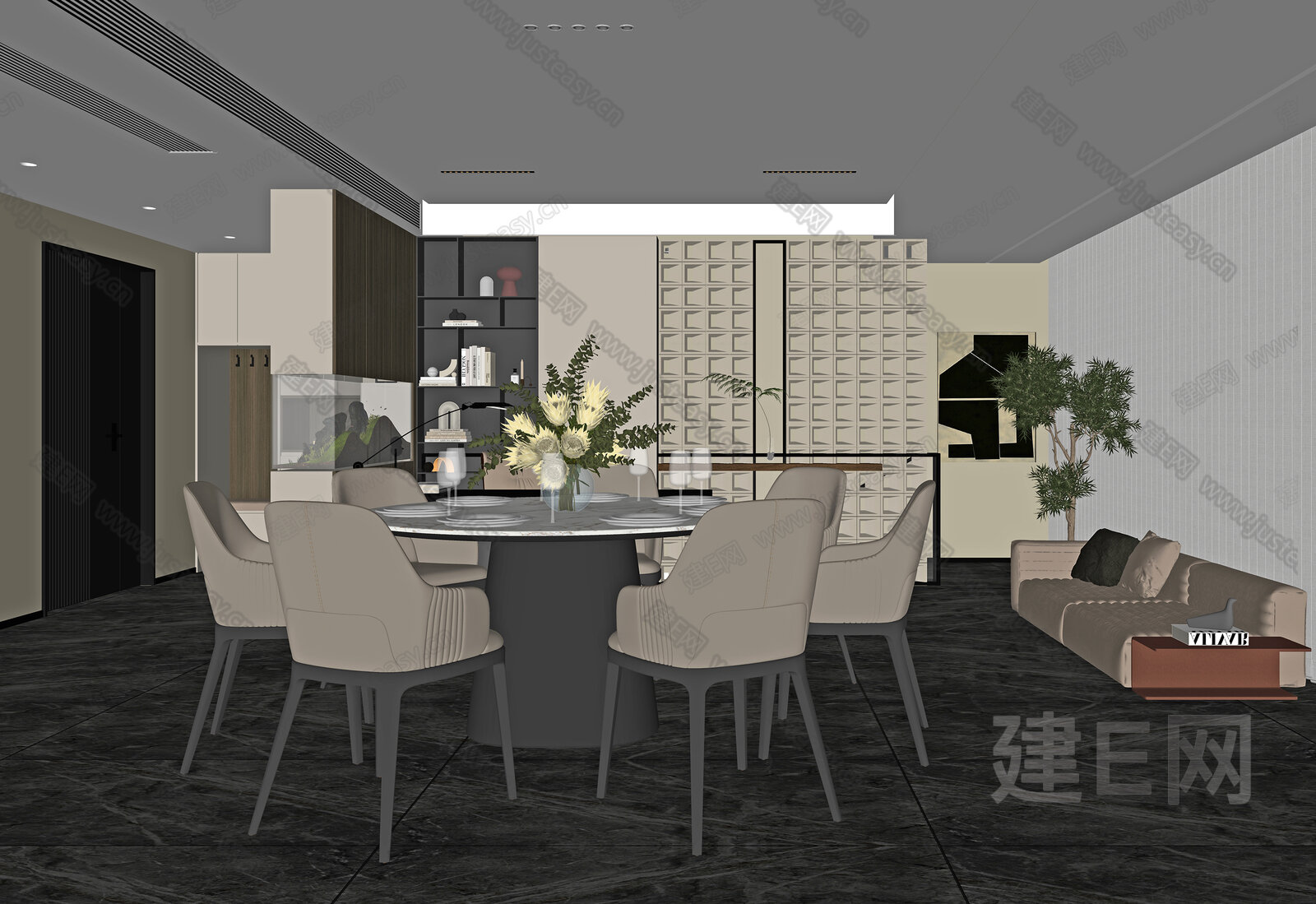 现代餐厅模型SU模型下载[ID:115492435]_建e网su模型