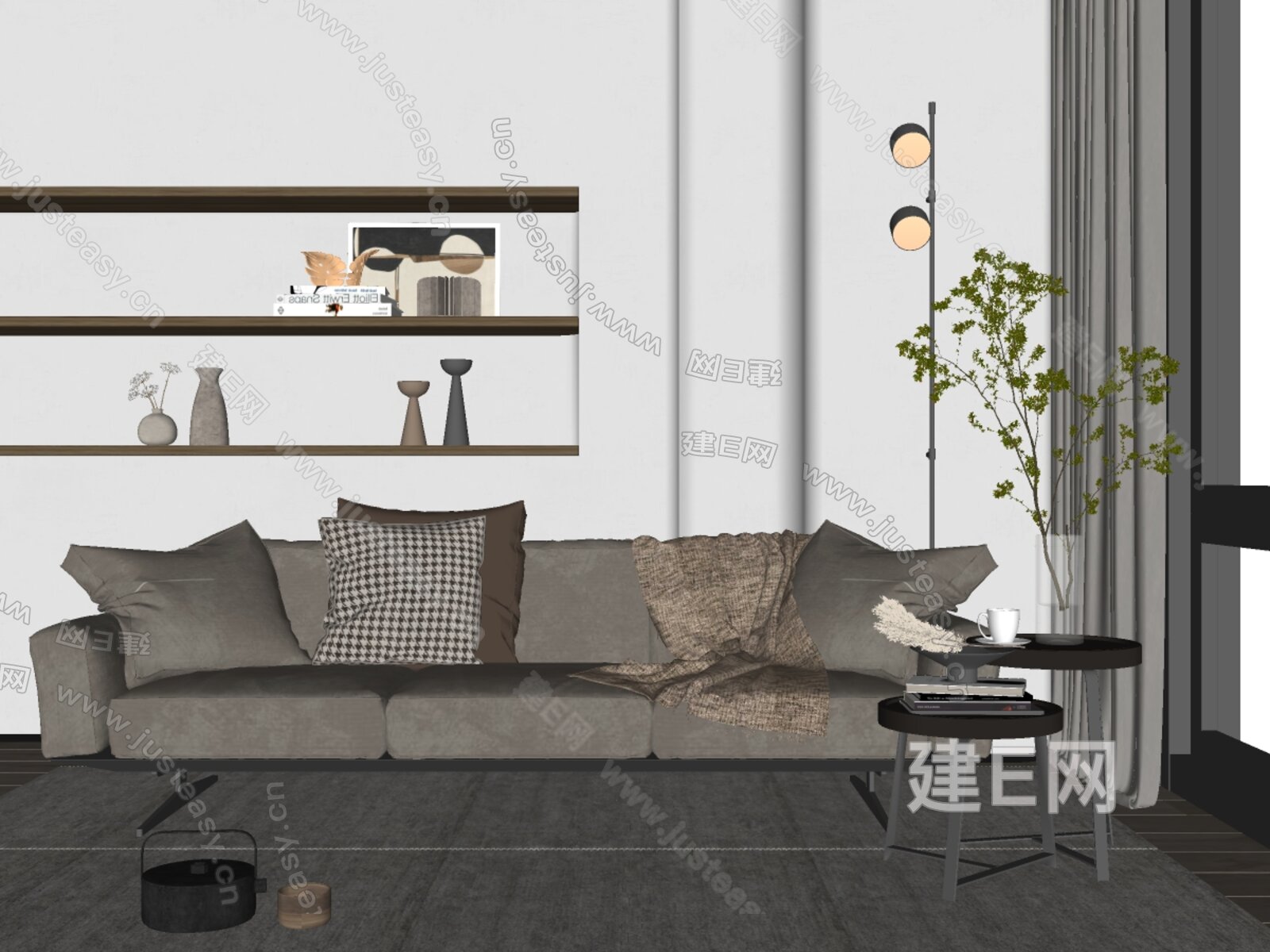 FLEXFORM 现代沙发茶几组合模型SU模型下载[ID:115492437]_建E室内设计网