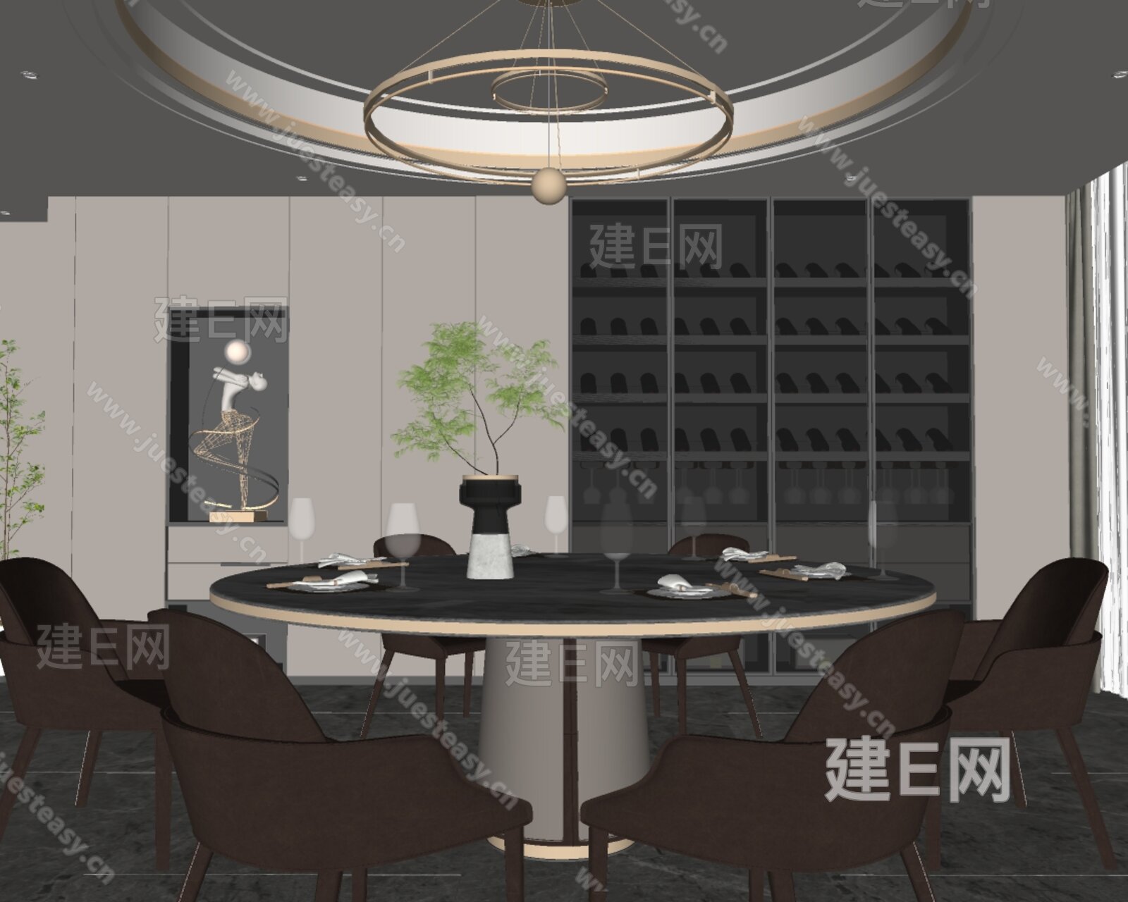 现代餐厅模型SU模型下载[ID:116213494]_建e网su模型