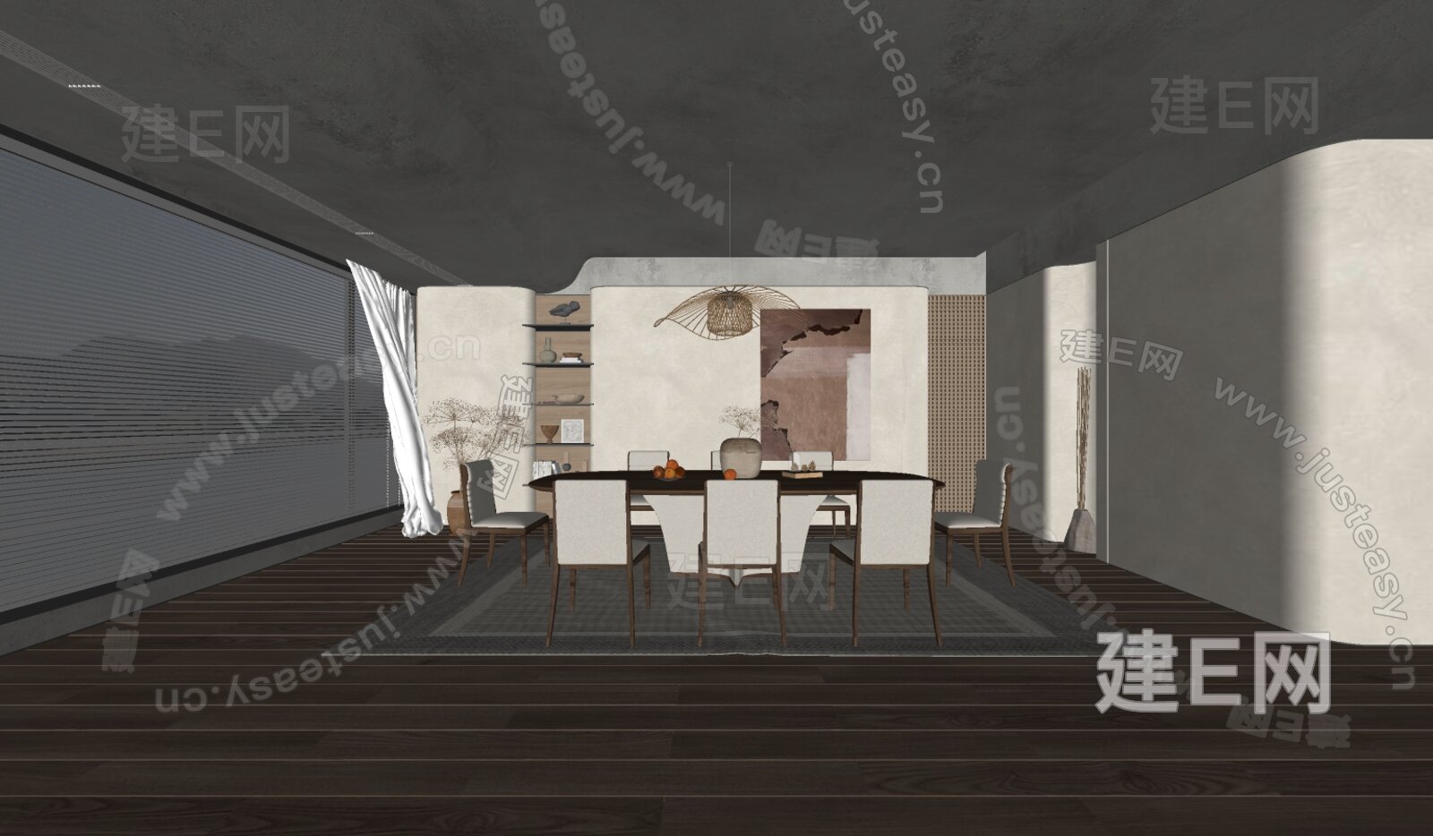 侘寂风餐厅模型SU模型下载[ID:116213350]_建e网su模型