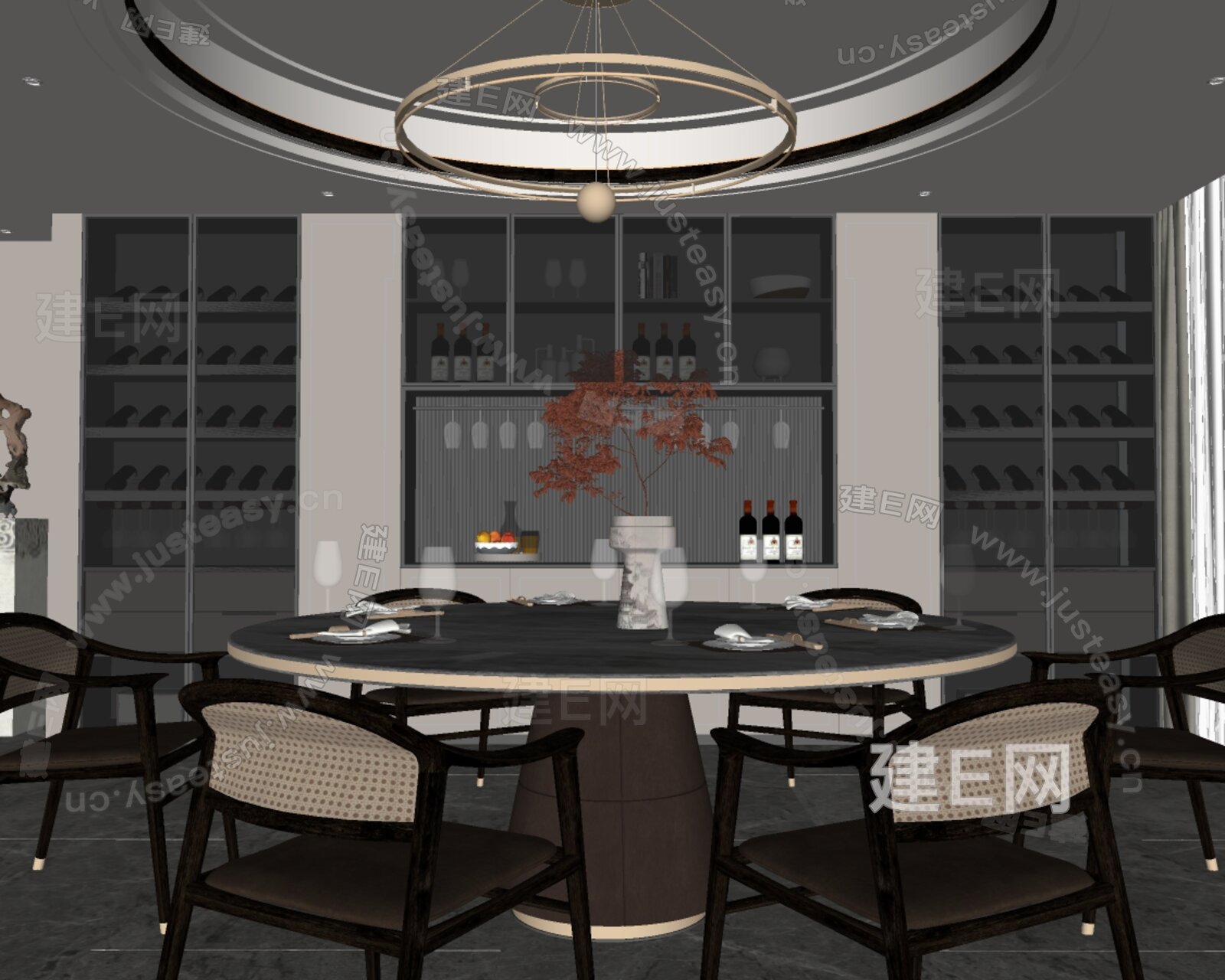 新中式餐厅模型SU模型下载[ID:116278944]_建e网su模型