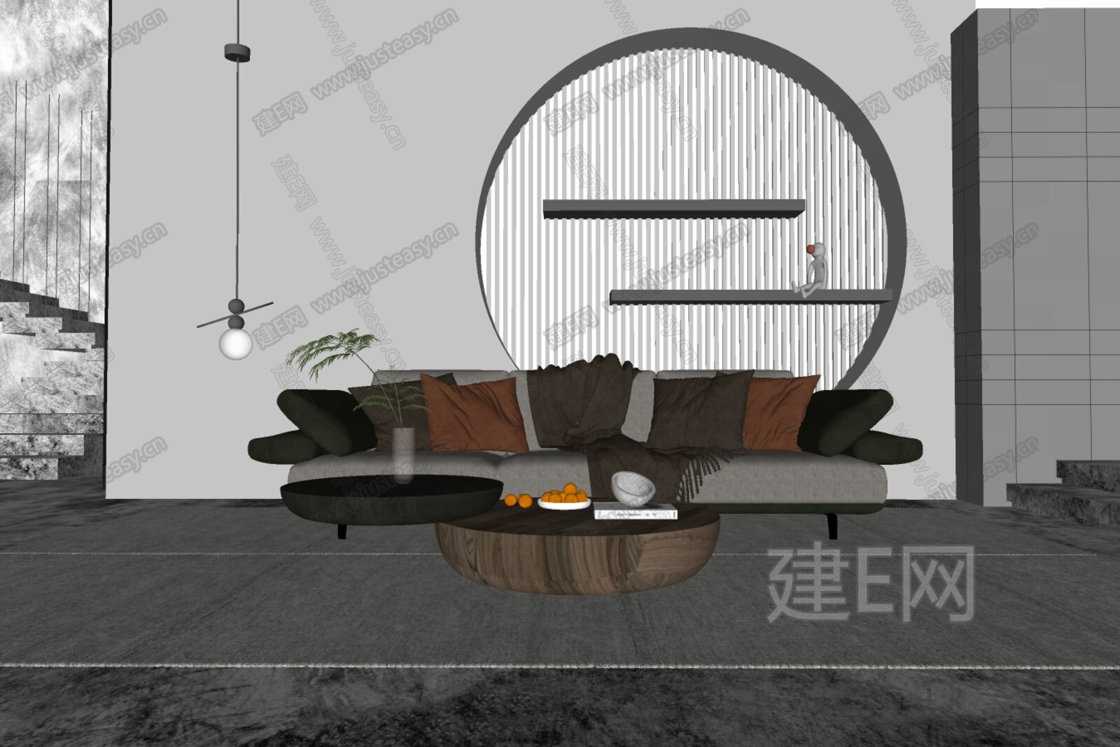 现代沙发茶几组合模型SU模型下载[ID:115885728]_建e网su模型