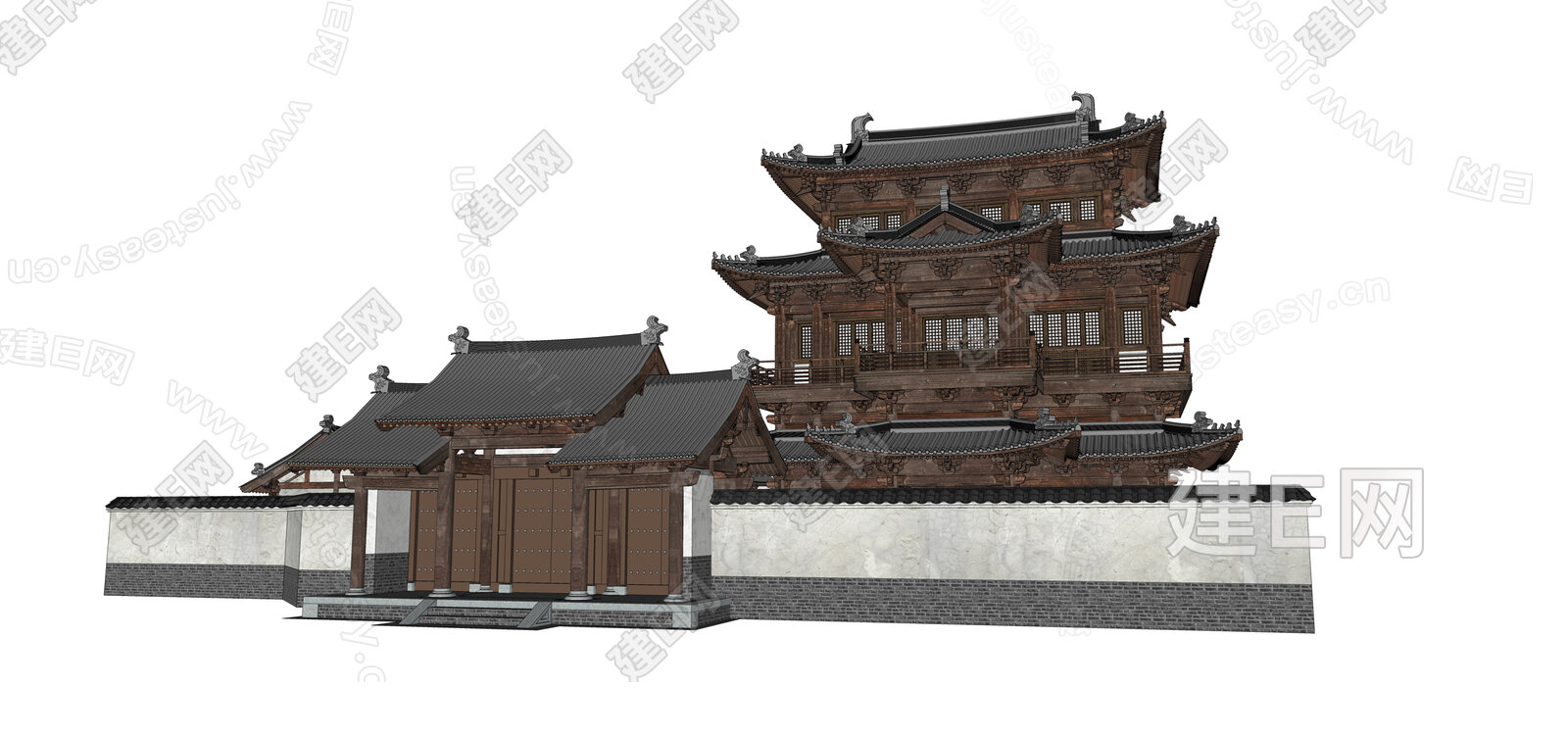 中式古建阁楼模型SU模型下载[ID:115885683]_建e网su模型